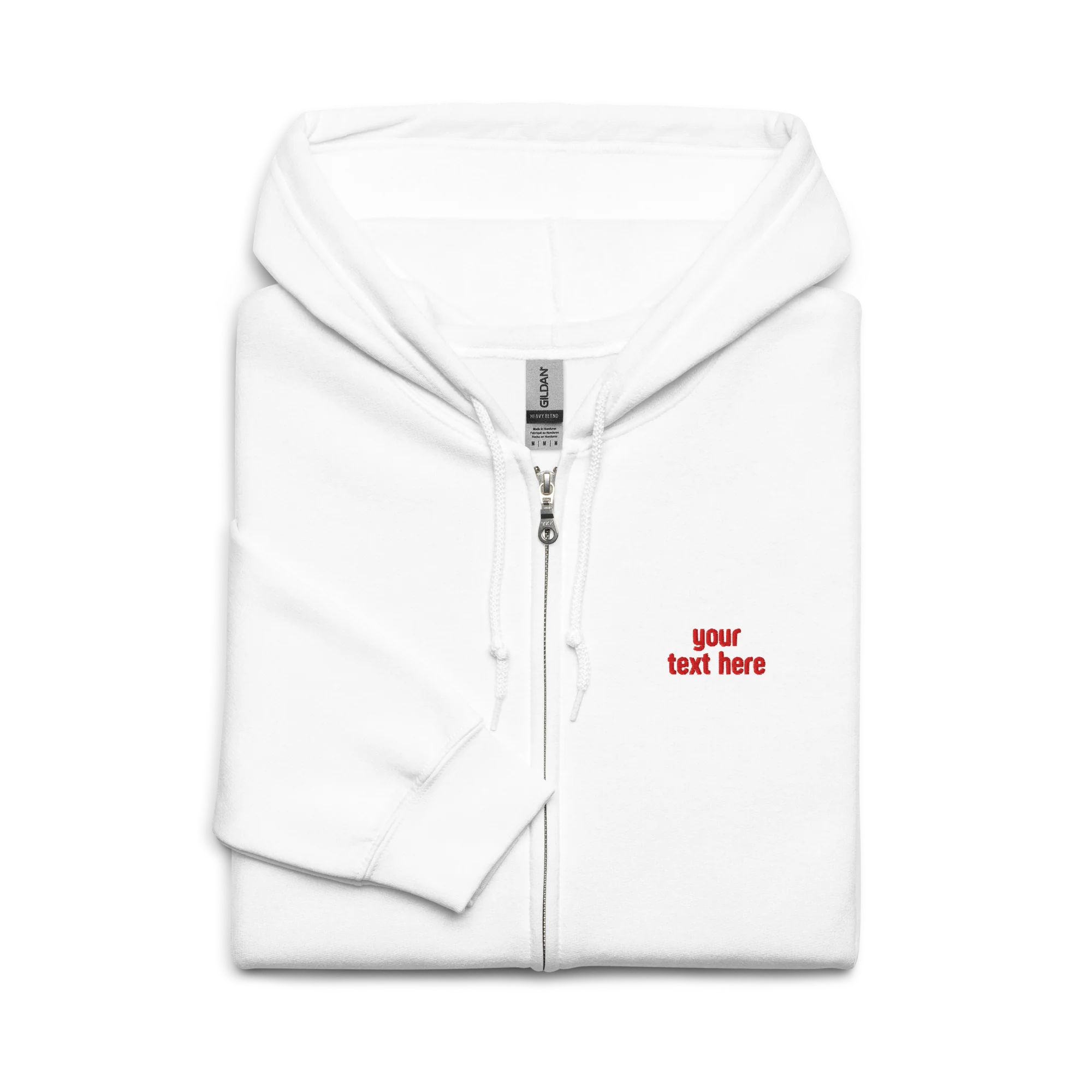 CUSTOM Your Red Text Embroidered Zip-Up Hoodie - Image 5