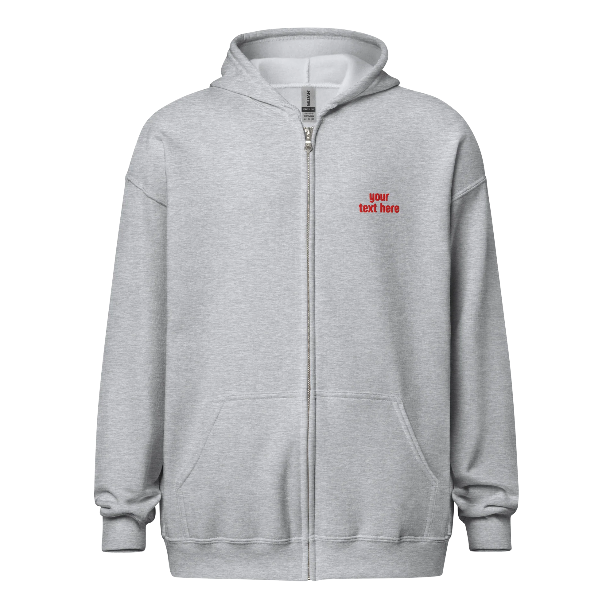 CUSTOM Your Red Text Embroidered Zip-Up Hoodie - Image 7