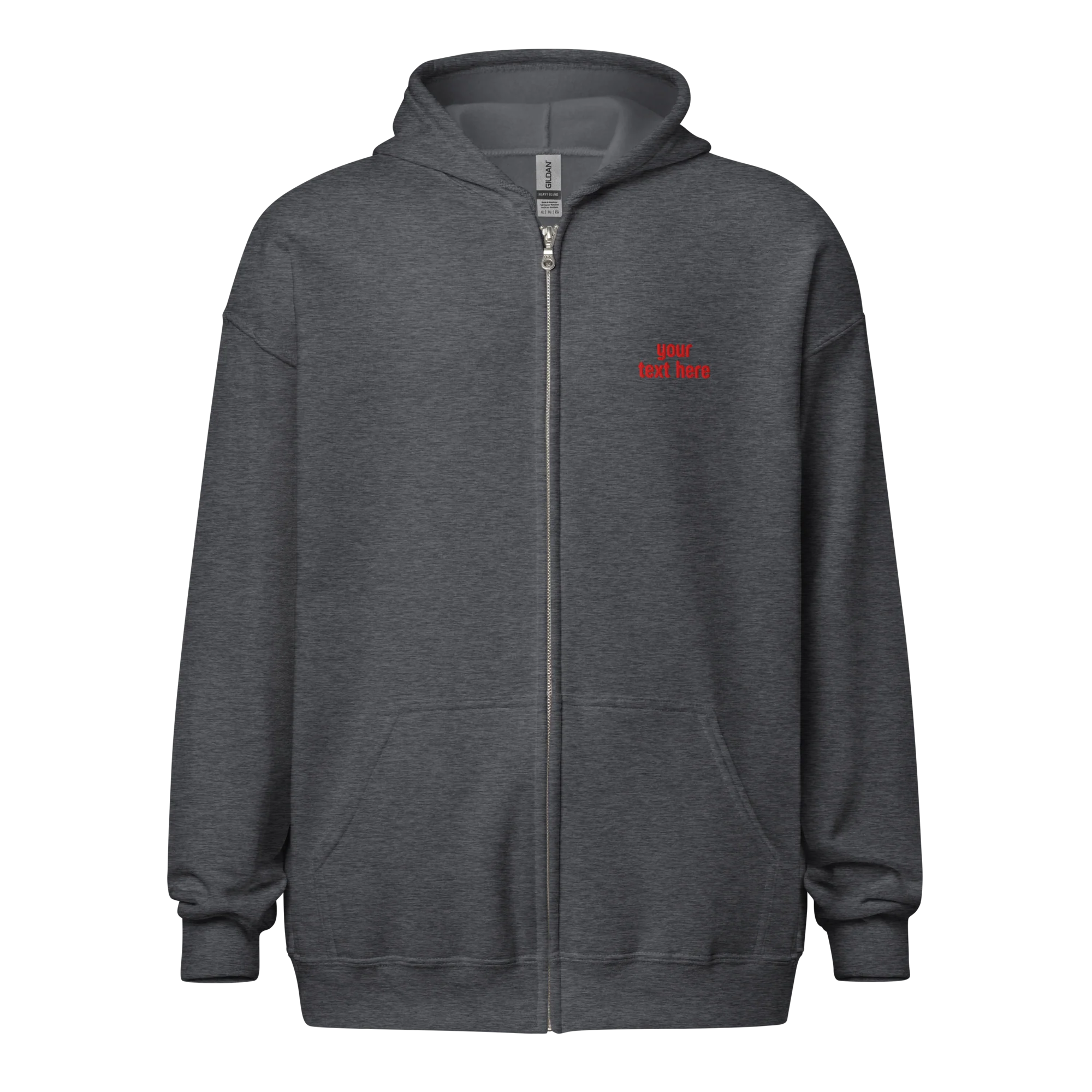 CUSTOM Your Red Text Embroidered Zip-Up Hoodie - Image 8