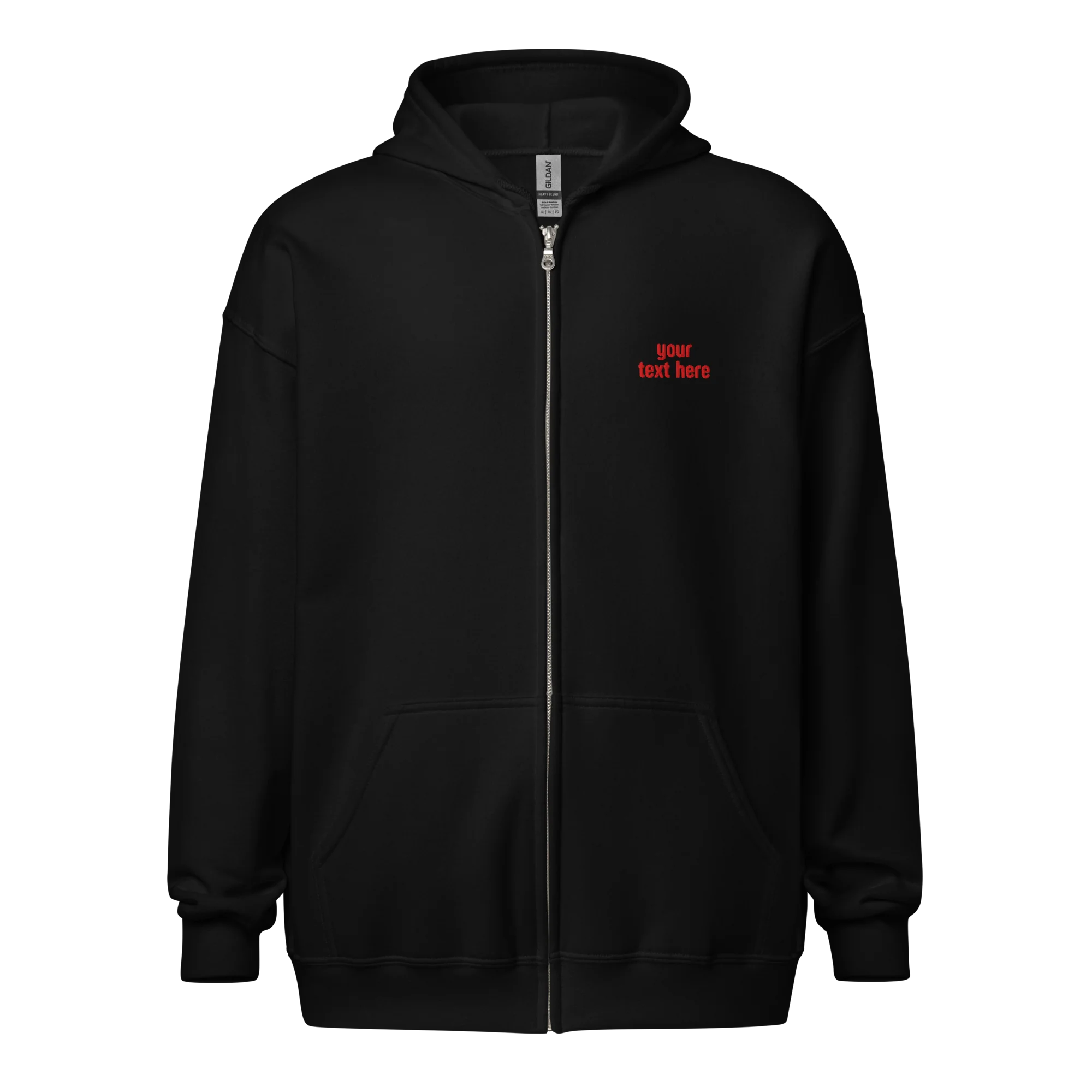 CUSTOM Your Red Text Embroidered Zip-Up Hoodie - Image 9