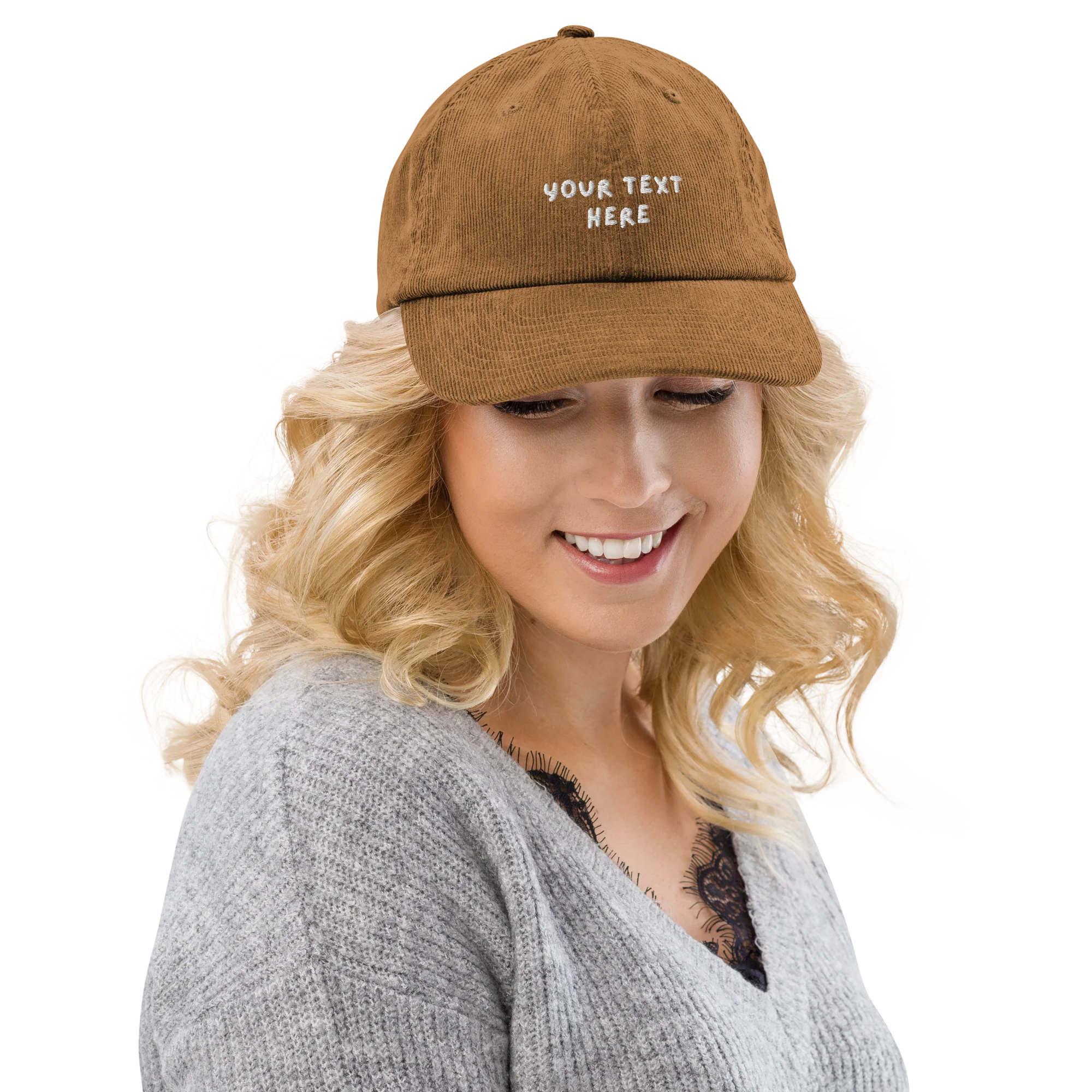 CUSTOM Your Text Playful Embroidered Corduroy Cap - Image 2