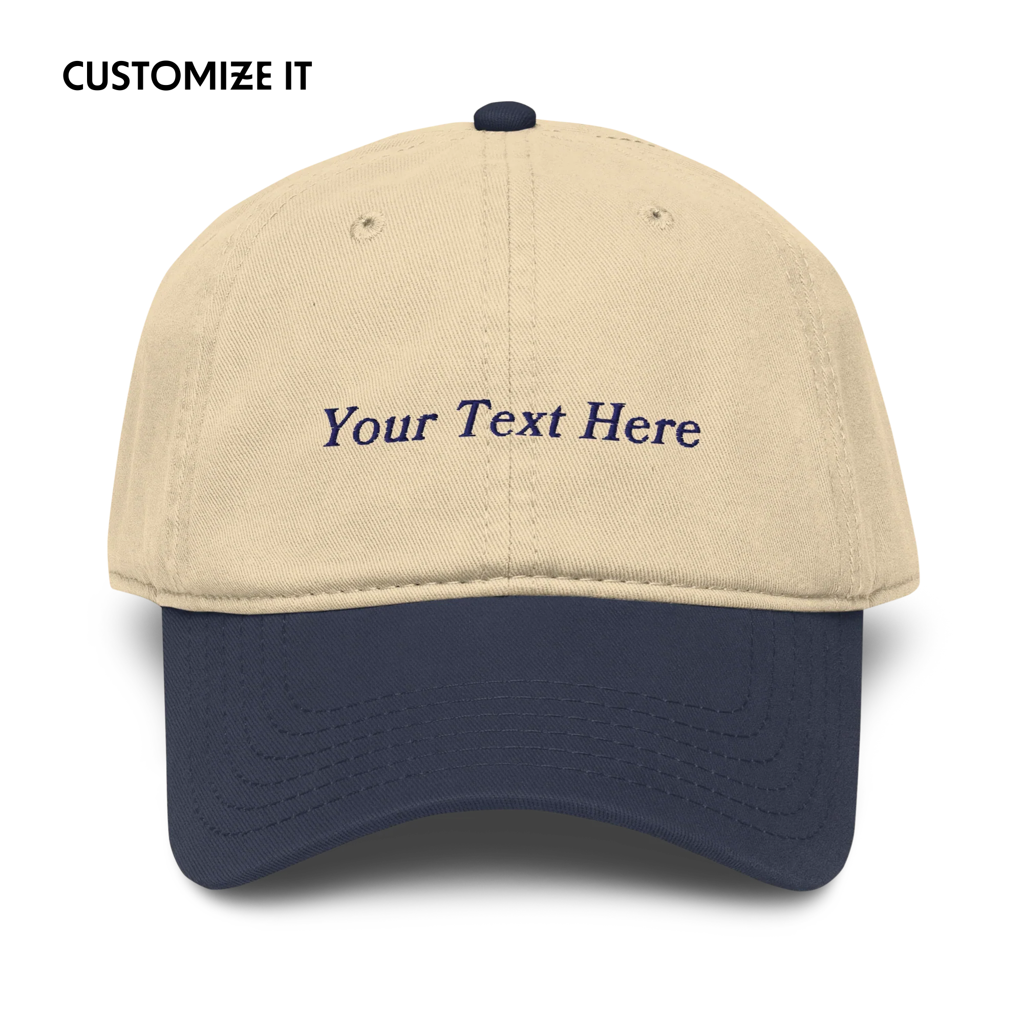 CUSTOM Your Text Serifed Embroidered Vintage Wash Baseball Cap