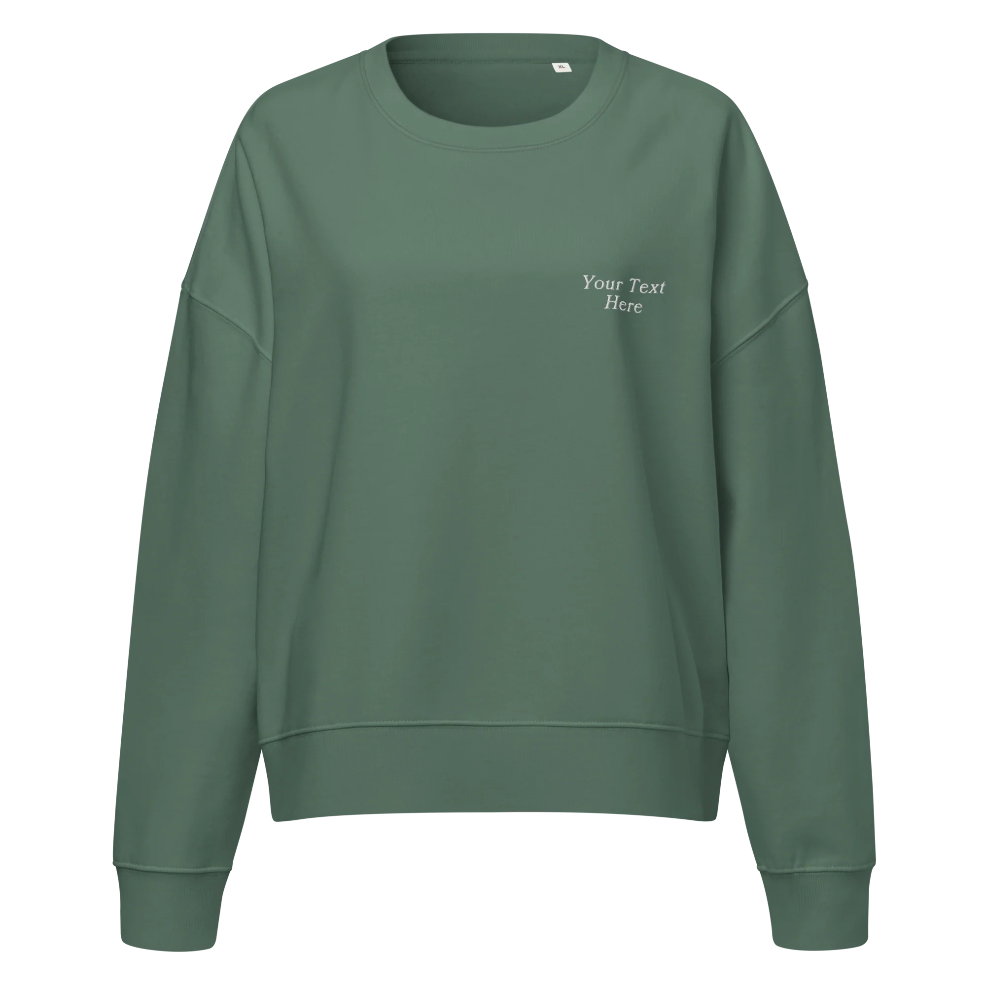 CUSTOM Your Text Serifed Embroidered Women’s Organic Sweatshirt - Image 3