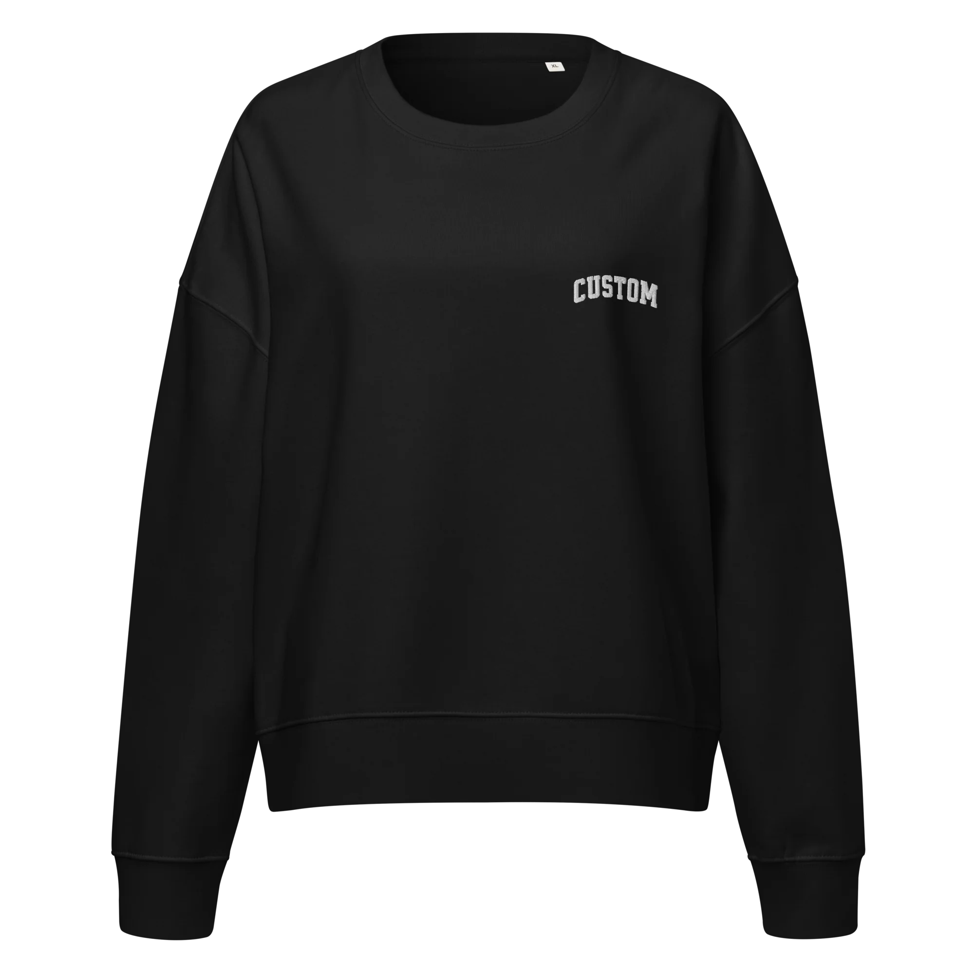 CUSTOM Your Text Varsity Font Embroidered Women’s Organic Sweatshirt - Image 4