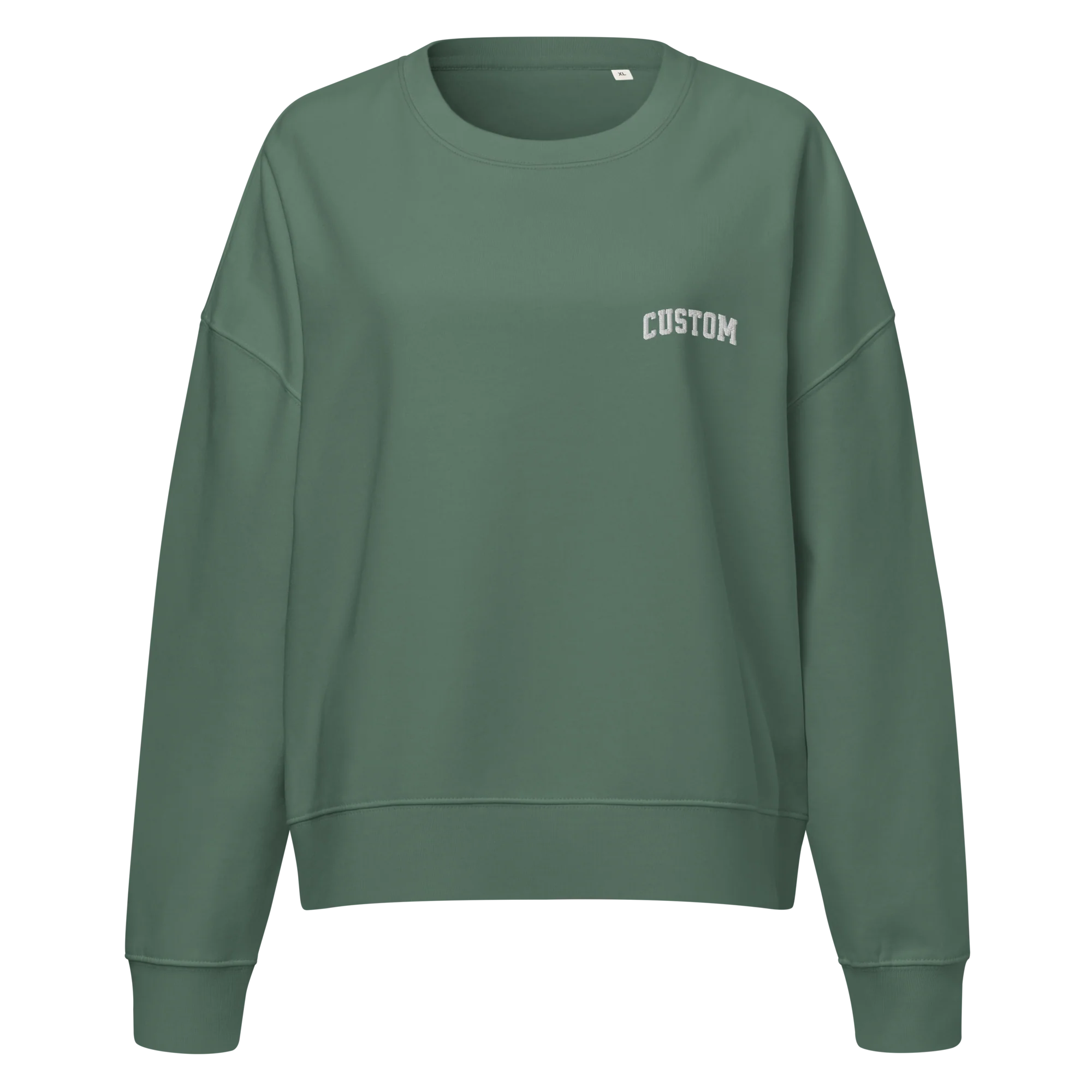 CUSTOM Your Text Varsity Font Embroidered Women’s Organic Sweatshirt - Image 8