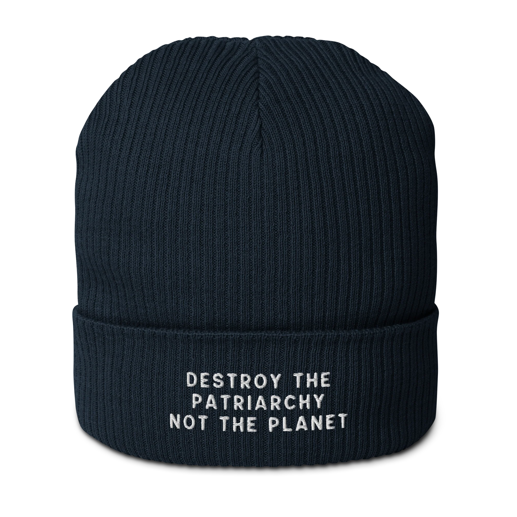 Destroy The Patriarchy Not The Planet Embroidered Organic Ribbed Beanie - Image 4
