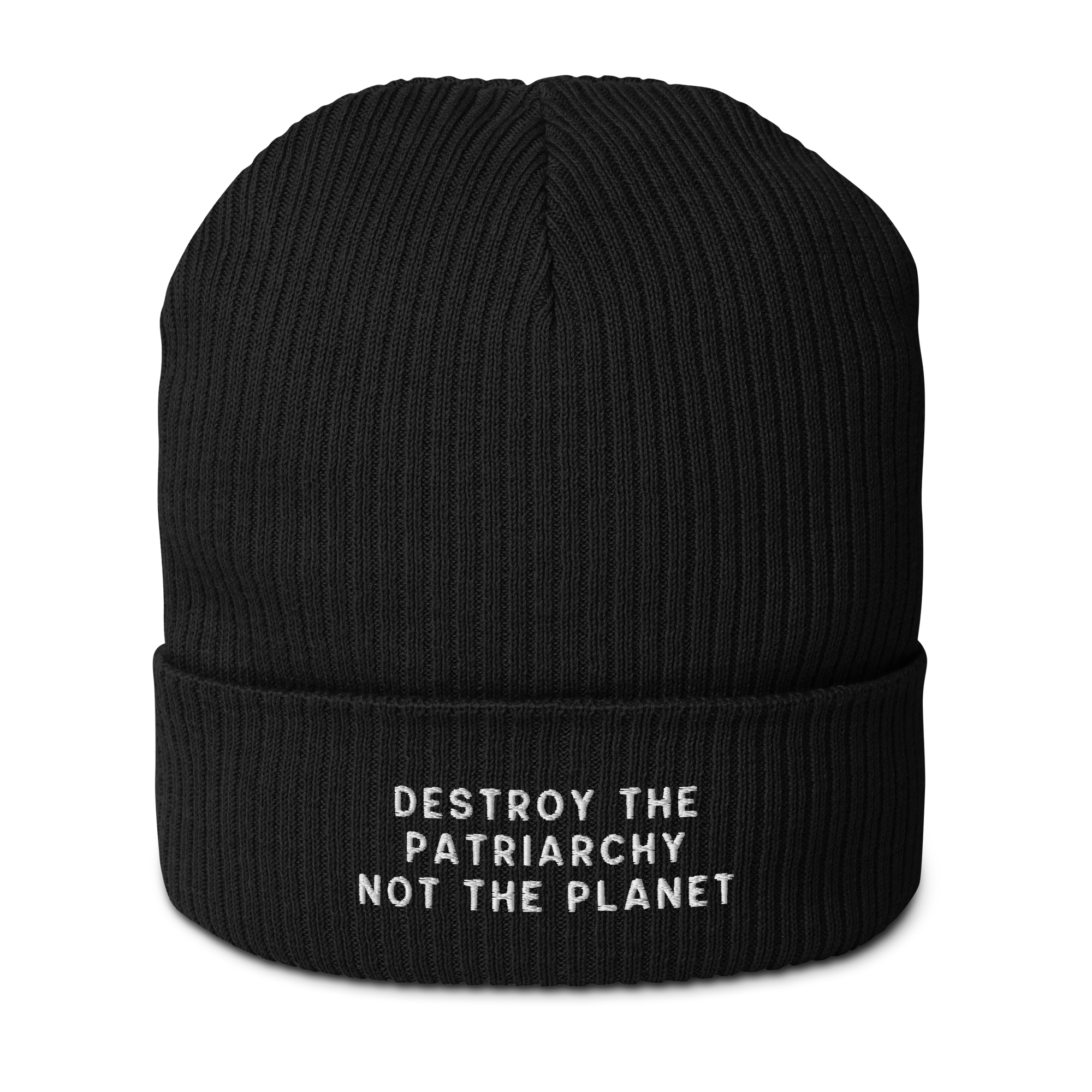Destroy The Patriarchy Not The Planet Embroidered Organic Ribbed Beanie - Image 8