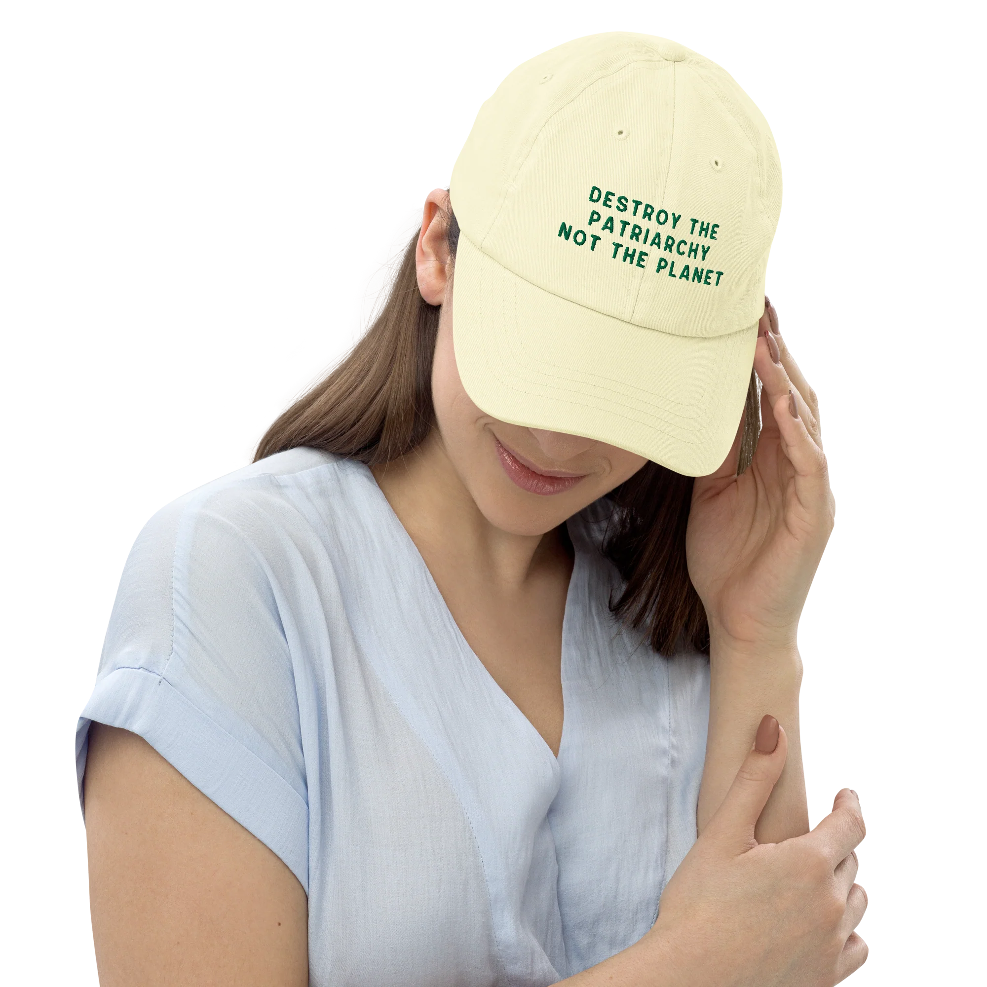 Destroy The Patriarchy Not The Planet Embroidered Pastel Baseball Cap - Image 2