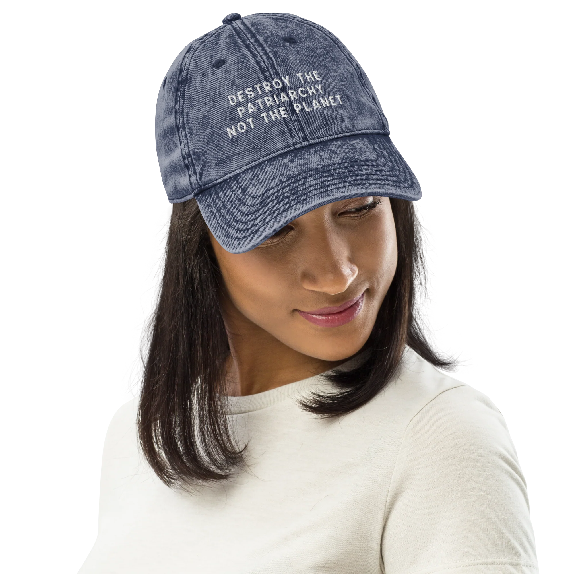 Destroy The Patriarchy Not The Planet Embroidered Vintage Cap - Image 2