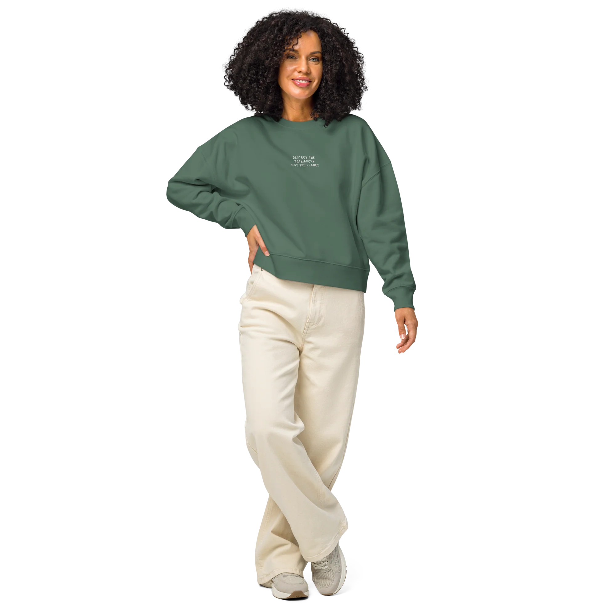 Destroy The Patriarchy Not The Planet Embroidered Women’s Organic Sweatshirt - Image 2