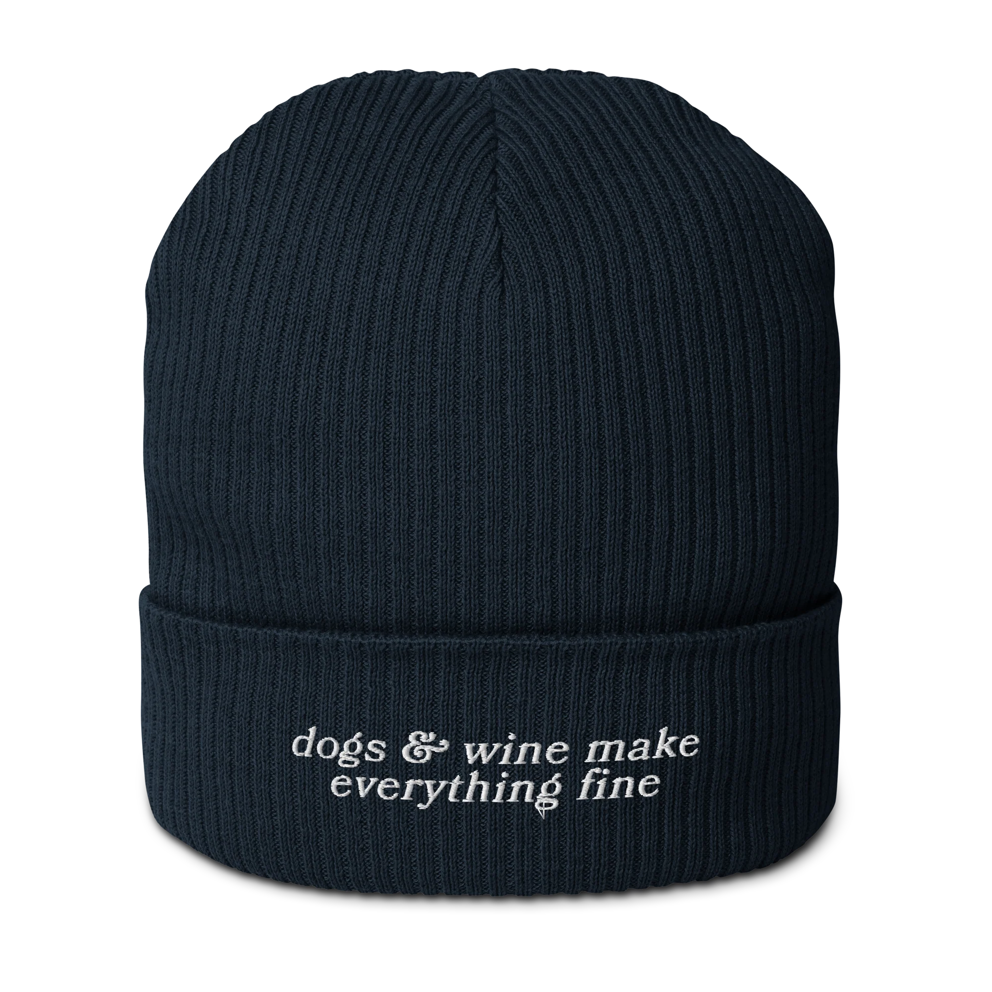 Dogs & Wine Make Everything Fine Embroidered Organic Ribbed Beanie - Image 4