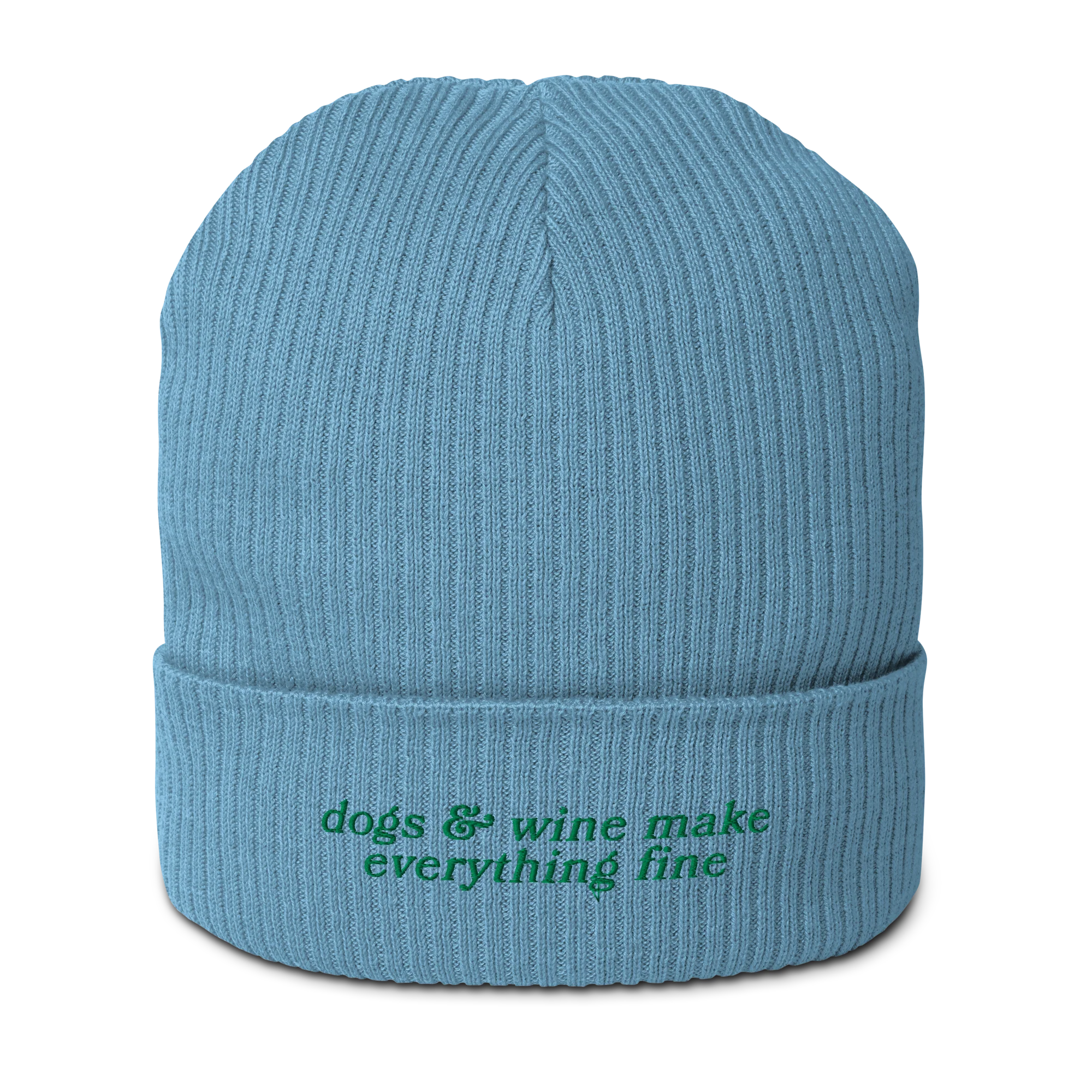 Dogs & Wine Make Everything Fine Embroidered Organic Ribbed Beanie - Image 5