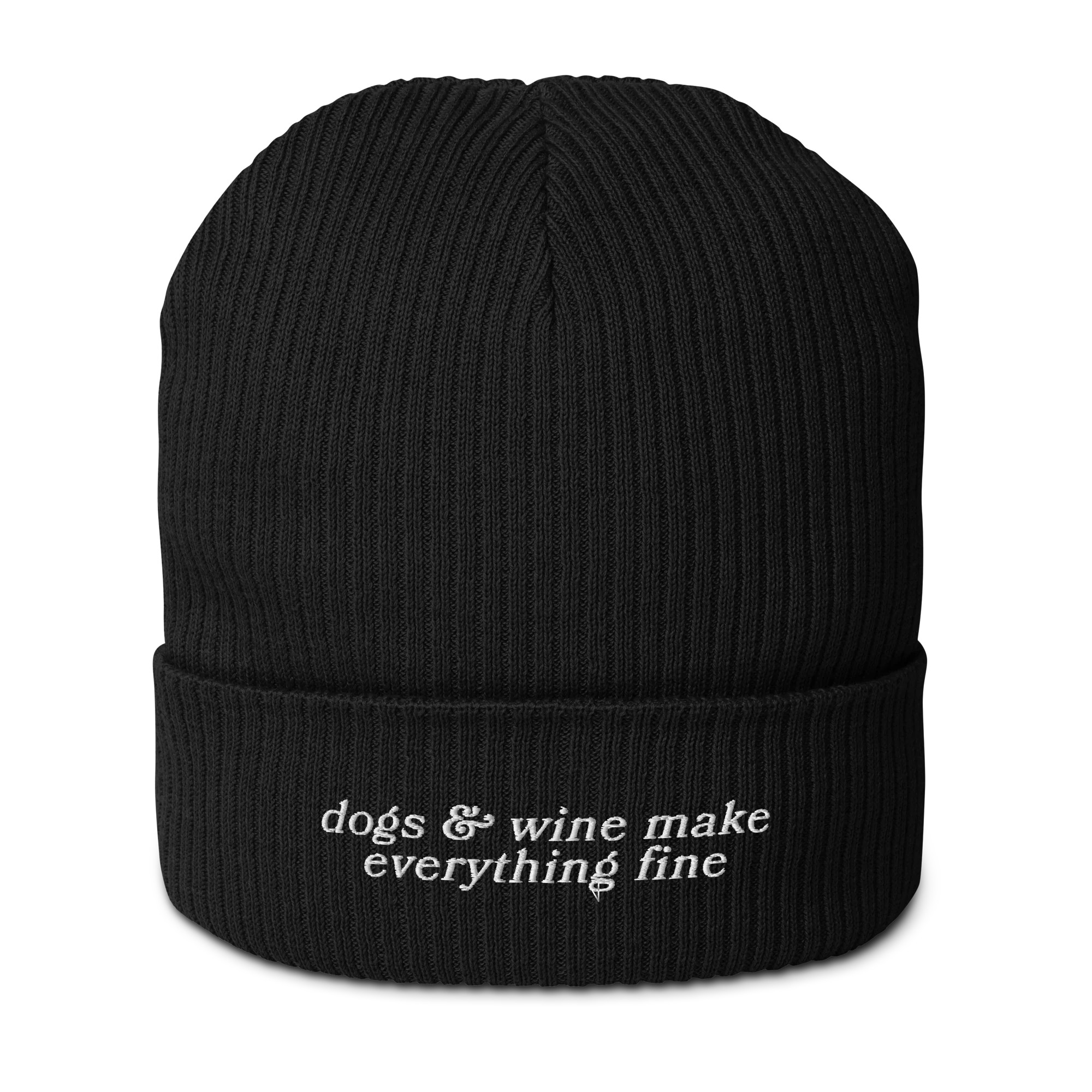 Dogs & Wine Make Everything Fine Embroidered Organic Ribbed Beanie - Image 8
