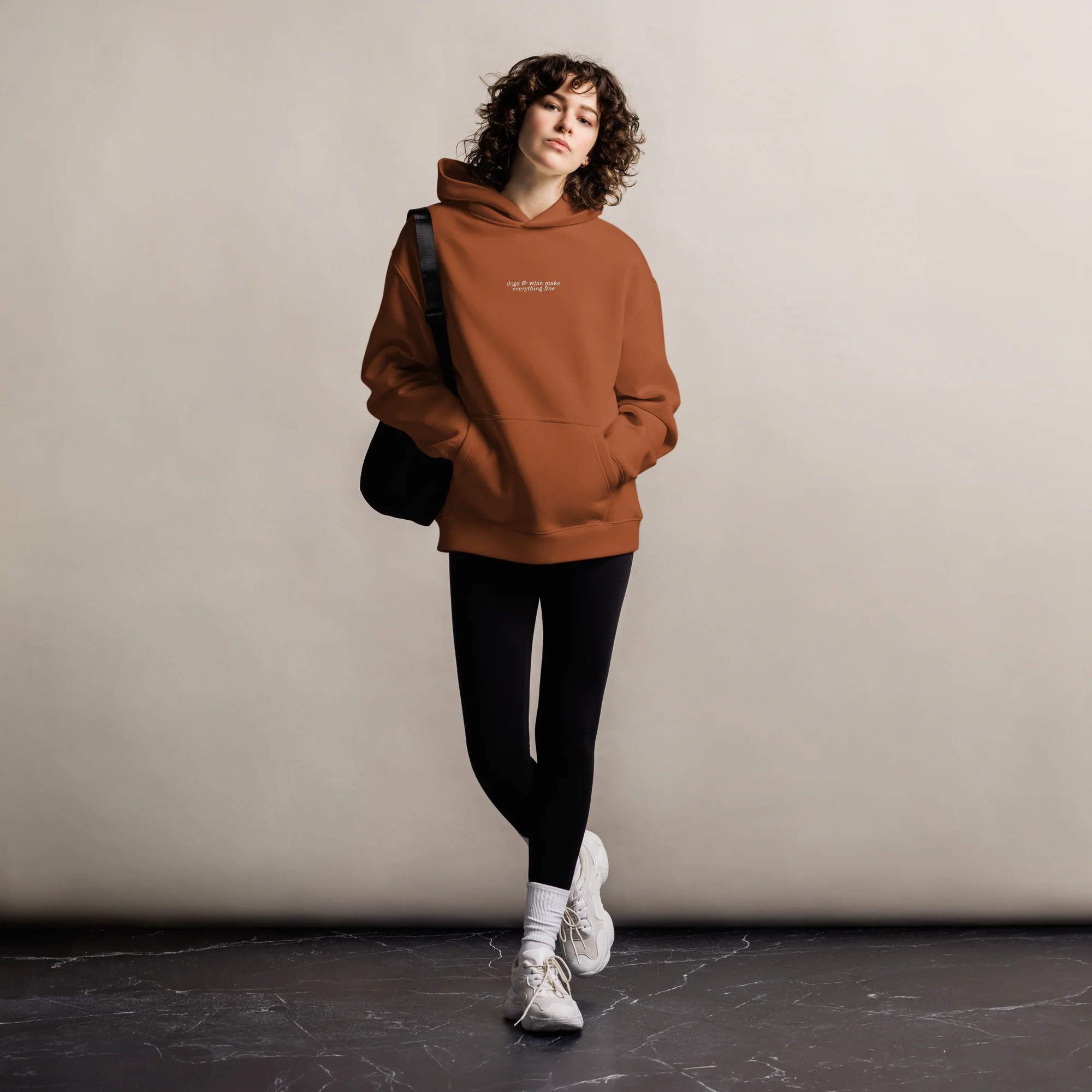 Dogs & Wine Make Everything Fine Embroidered Premium Oversized Hoodie - Image 9