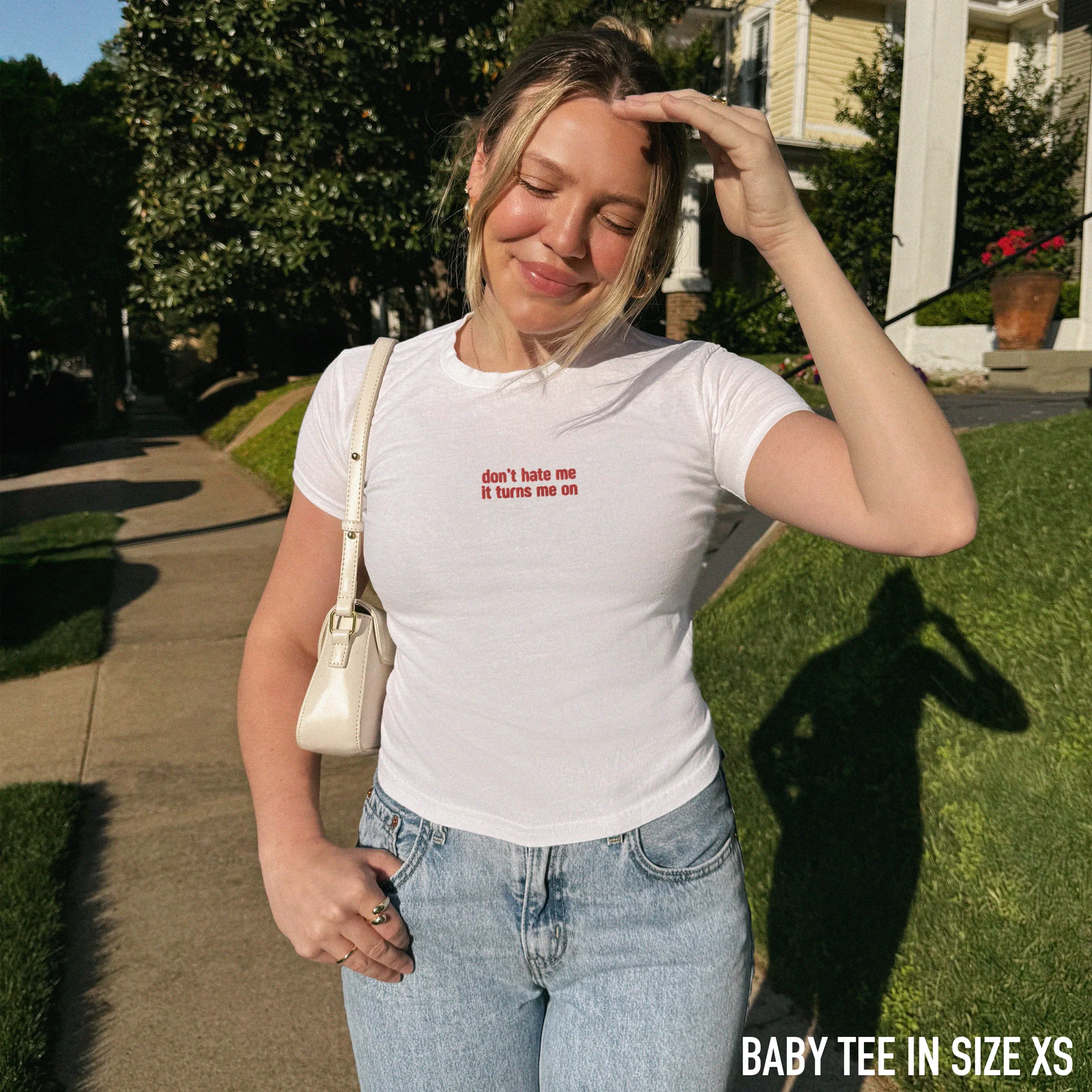 Don’t Hate Me It Turns Me On Embroidered Baby Tee - Image 2