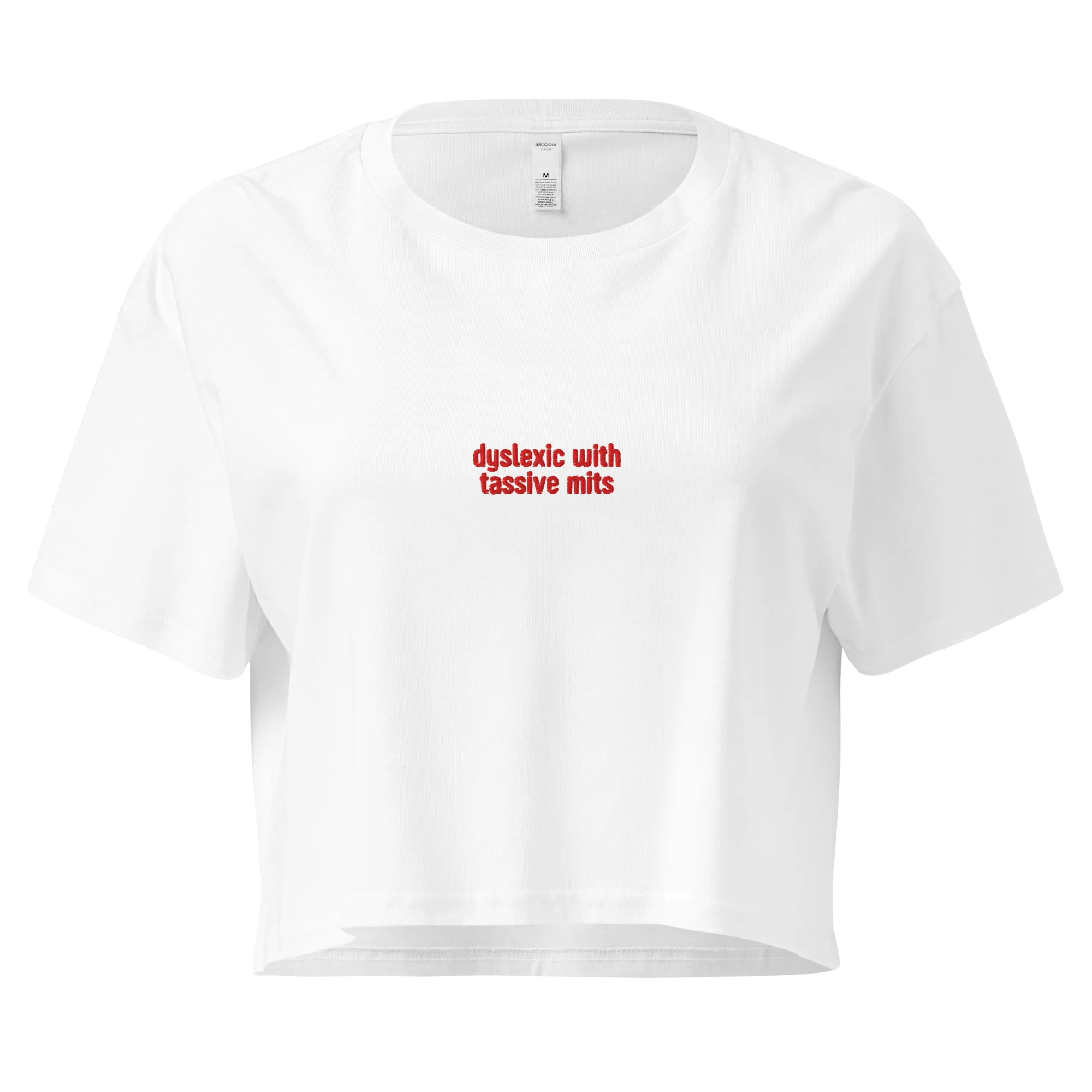 Dyslexic with Tassive Mits Embroidered Crop Tee