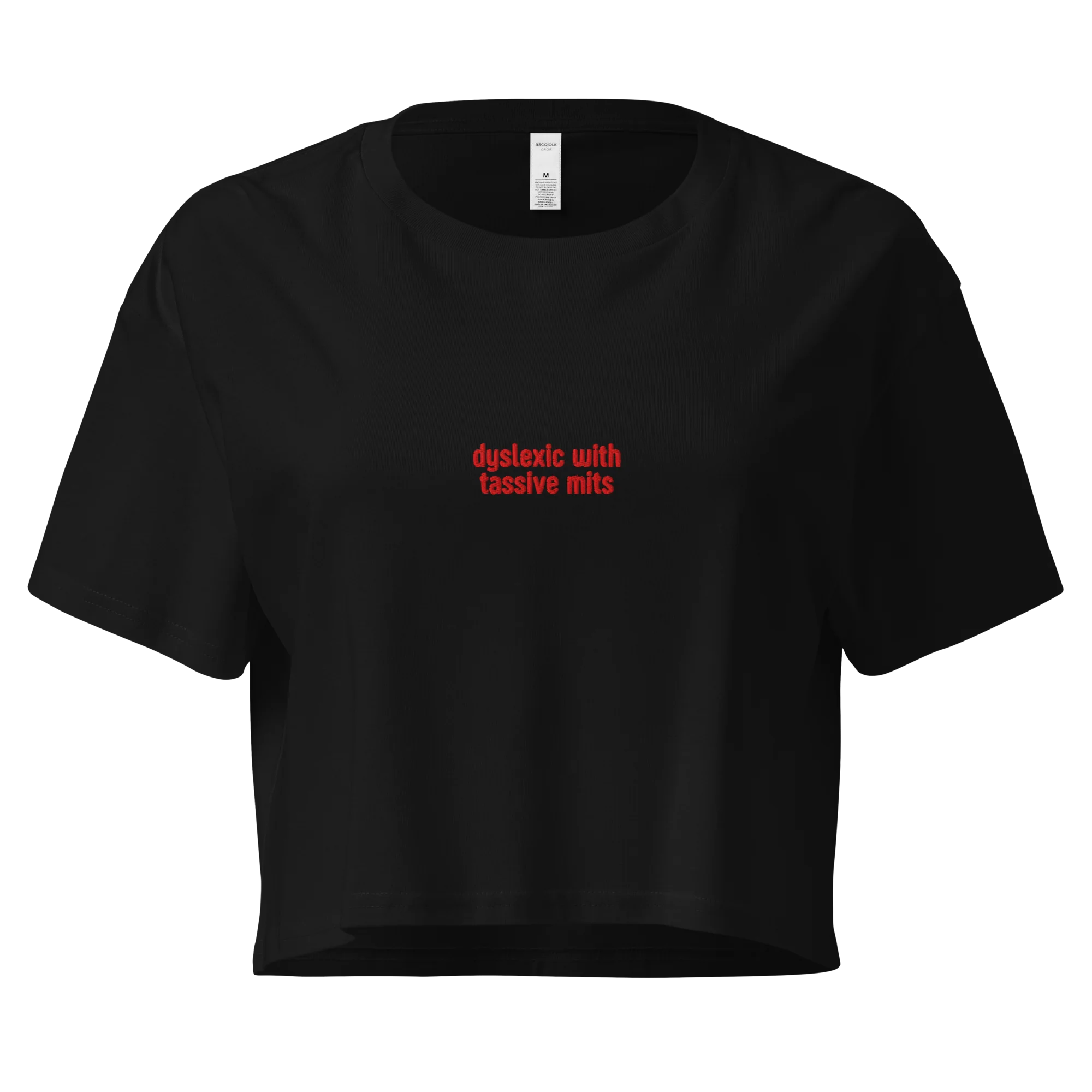 Dyslexic with Tassive Mits Embroidered Crop Tee - Image 7