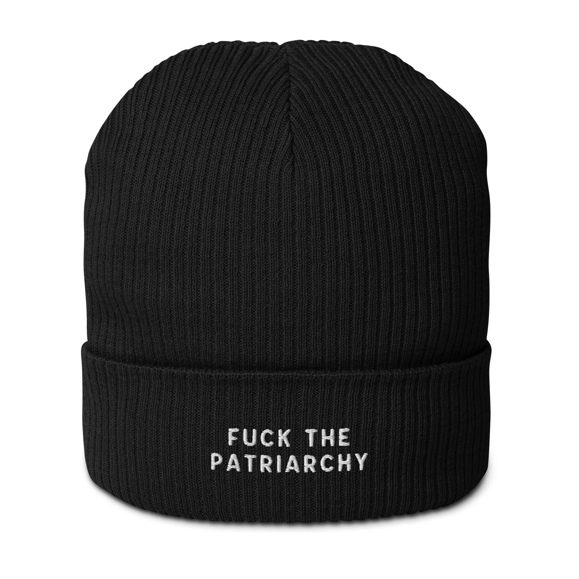 Fuck the Patriarchy Feminist Embroidered Organic Ribbed Beanie - Image 10