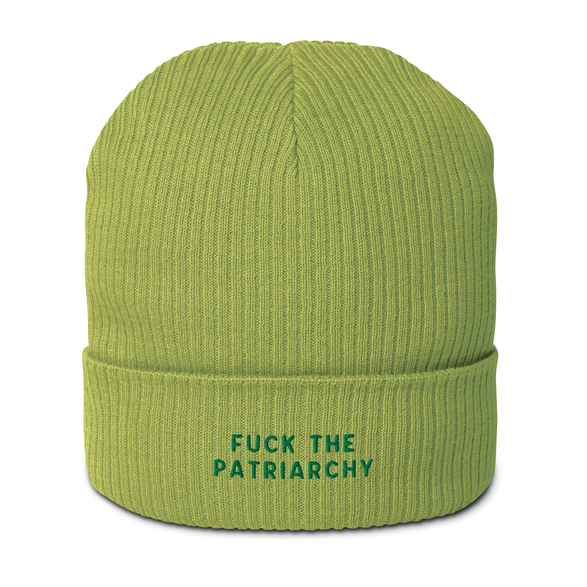 Fuck the Patriarchy Feminist Embroidered Organic Ribbed Beanie - Image 11