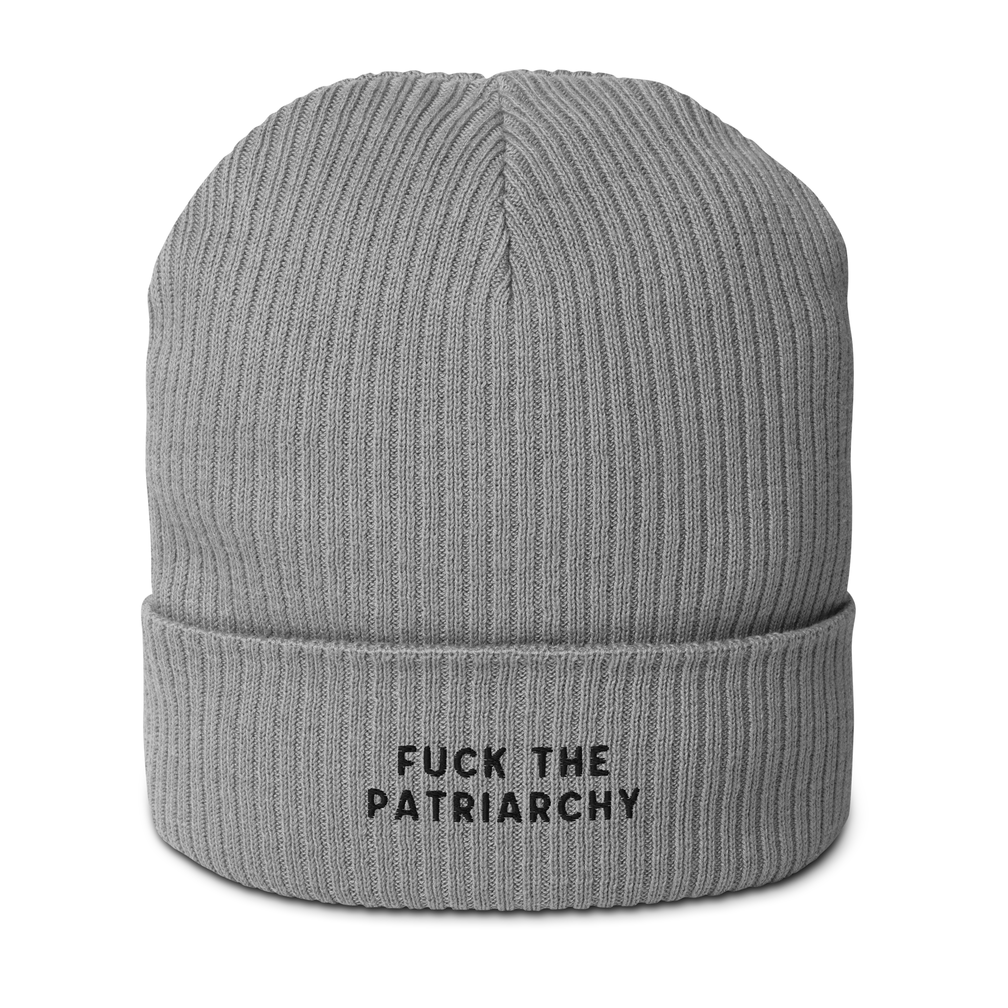 Fuck the Patriarchy Feminist Embroidered Organic Ribbed Beanie - Image 3