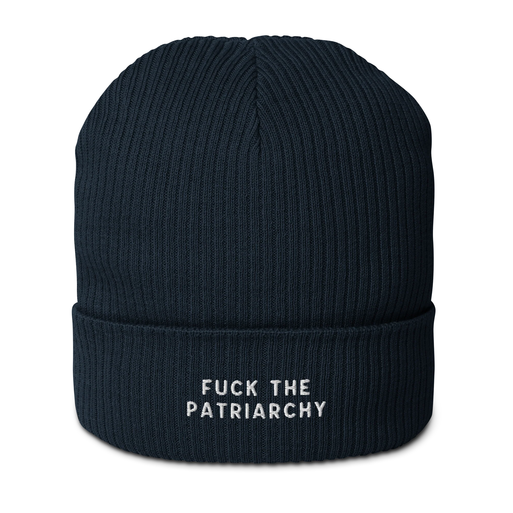 Fuck the Patriarchy Feminist Embroidered Organic Ribbed Beanie - Image 4
