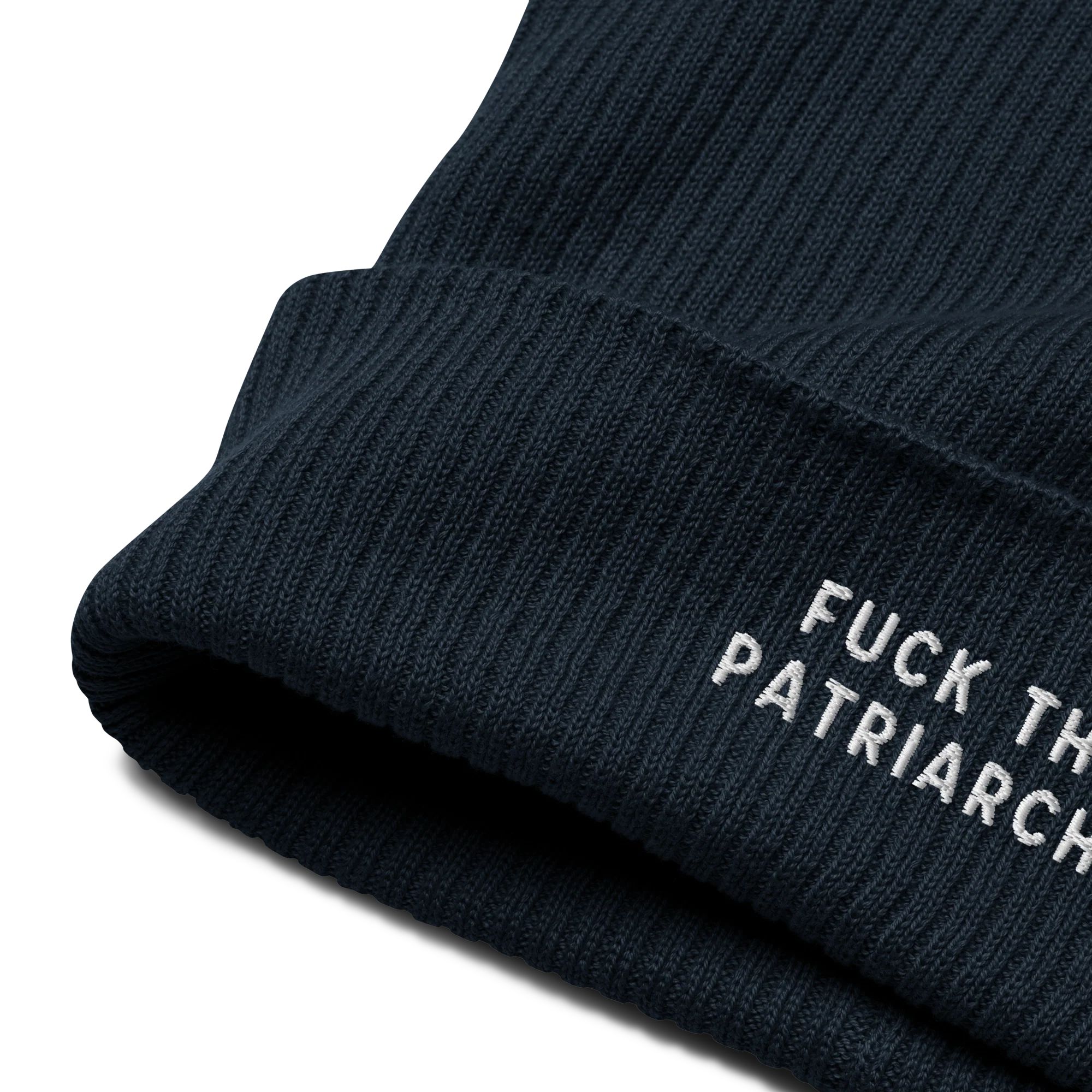 Fuck the Patriarchy Feminist Embroidered Organic Ribbed Beanie - Image 5