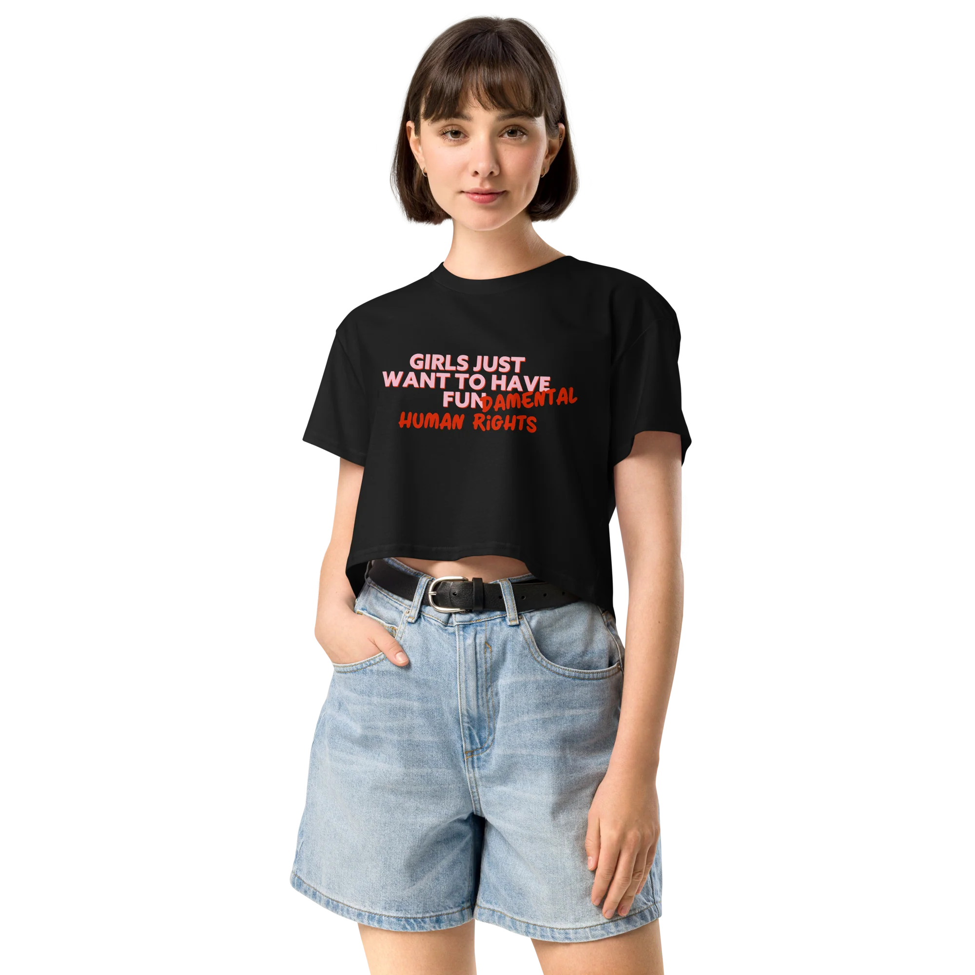 Girls Just Wanna Have Fundamental Human Rights Crop Tee - Image 2