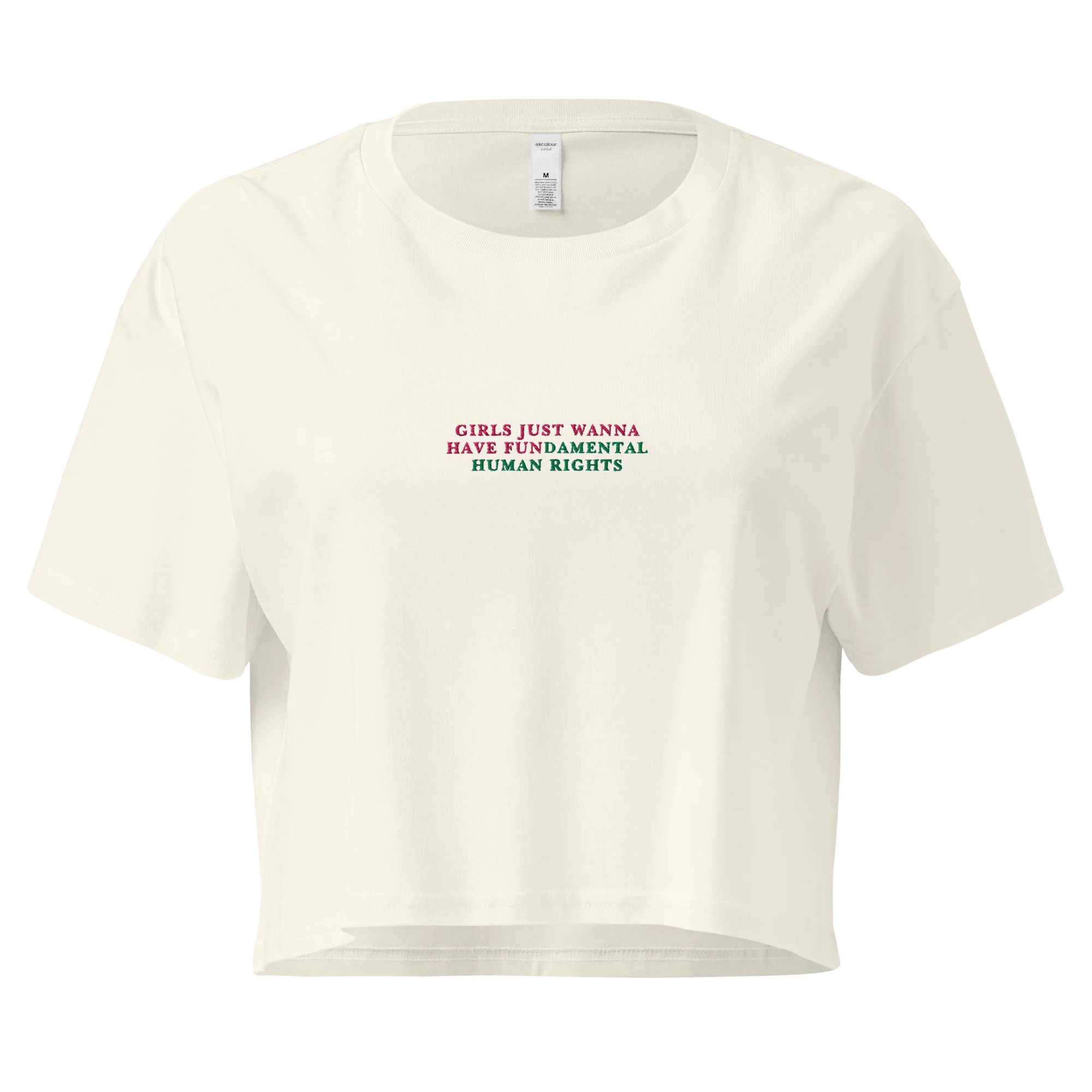 Girls Just Wanna Have Fundamental Human Rights Embroidered Crop Tee - Image 3