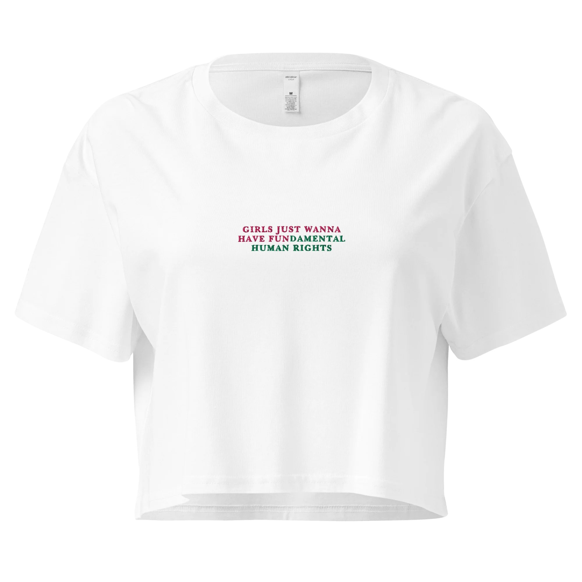 Girls Just Wanna Have Fundamental Human Rights Embroidered Crop Tee - Image 7