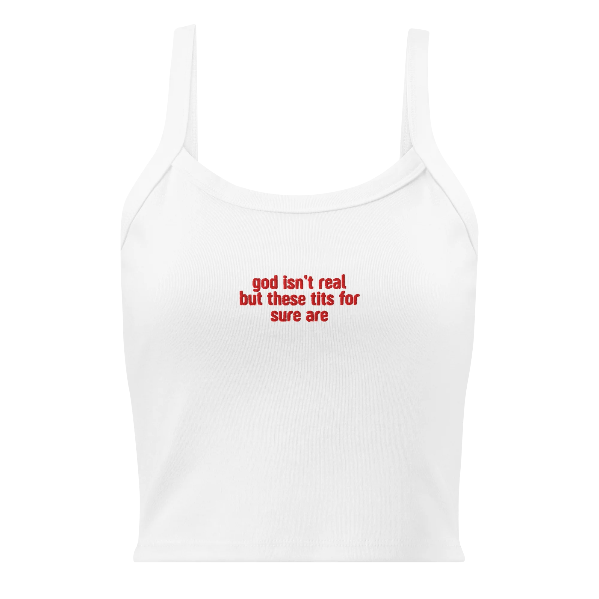 God Isn't Real but These Tits Are Rib Embroidered Tank Top - Image 3