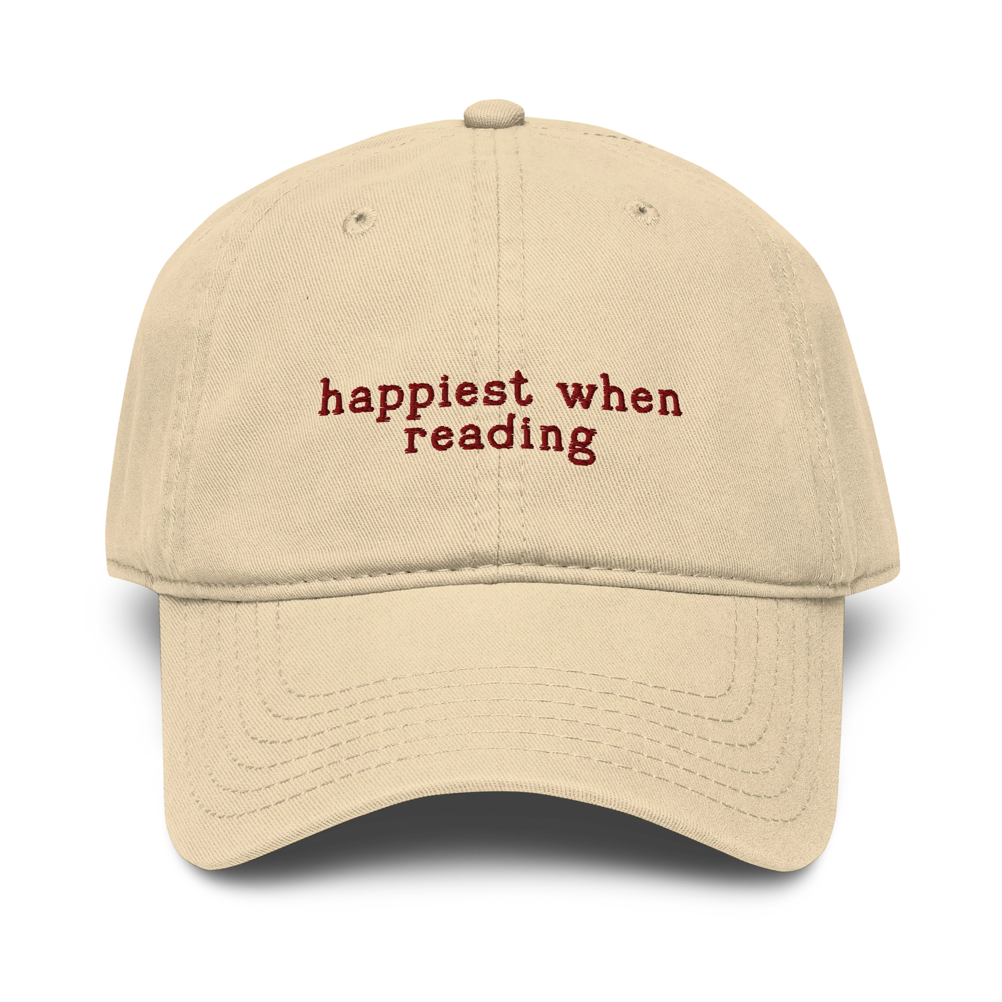 Happiest When Reading Embroidered Vintage Wash Baseball Cap - Image 3