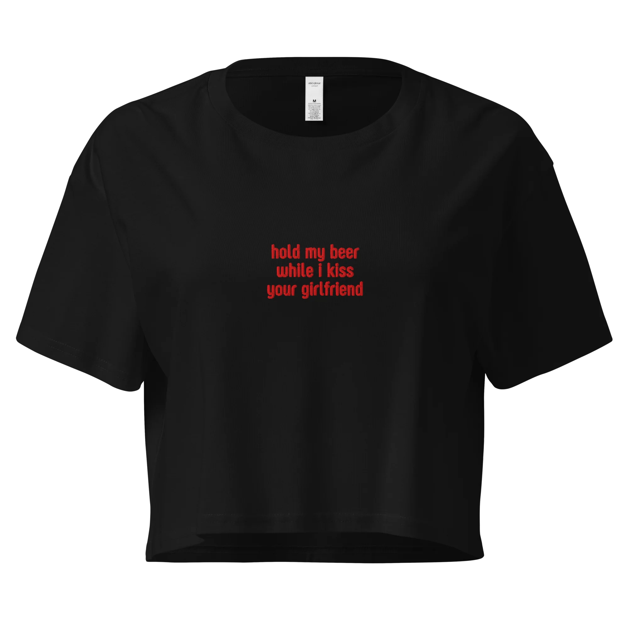 Hold My Beer While Kiss Your Girlfriend Embroidered Crop Tee - Image 3