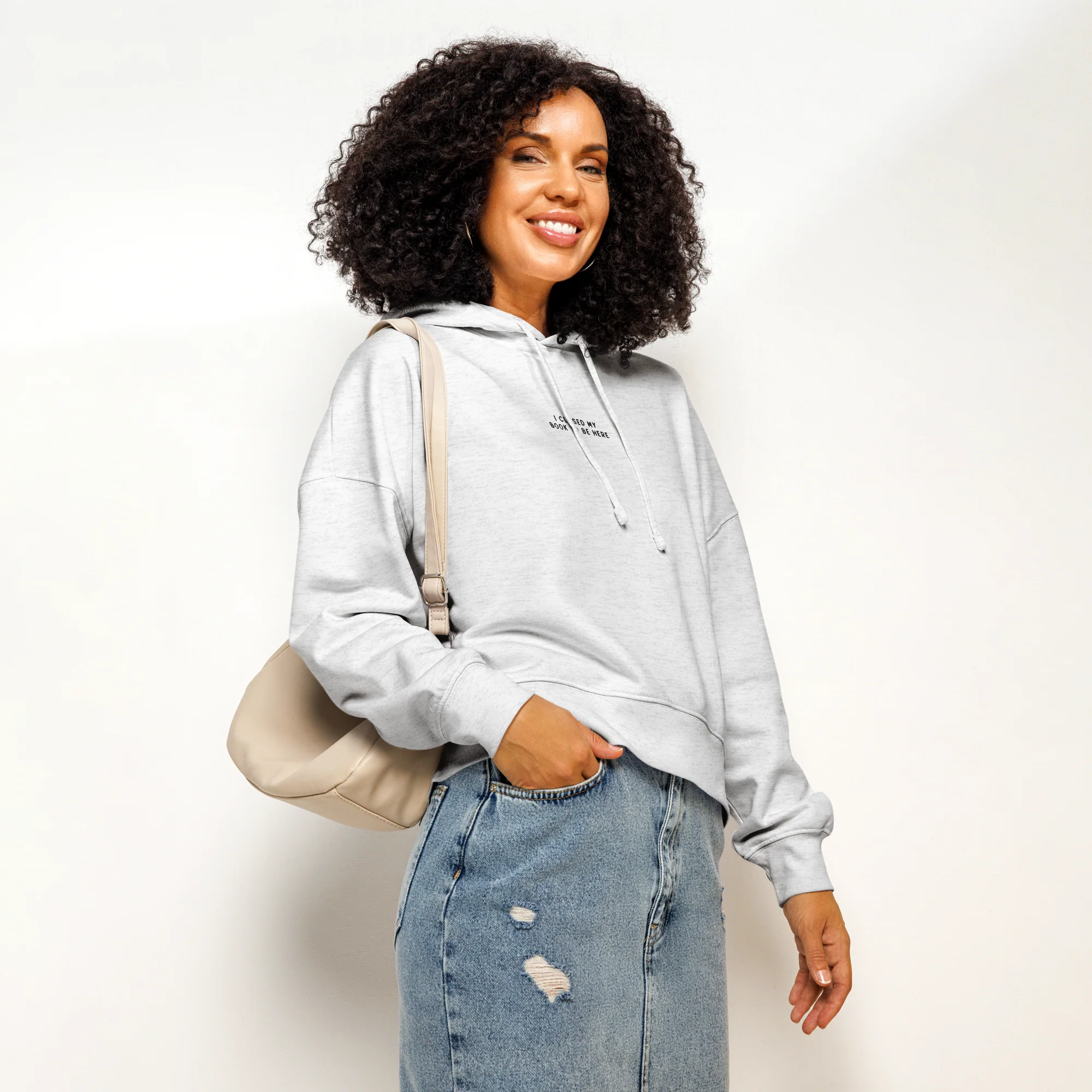 I Closed My Book To Be Here Embroidered Women’s Organic Hoodie - Image 6
