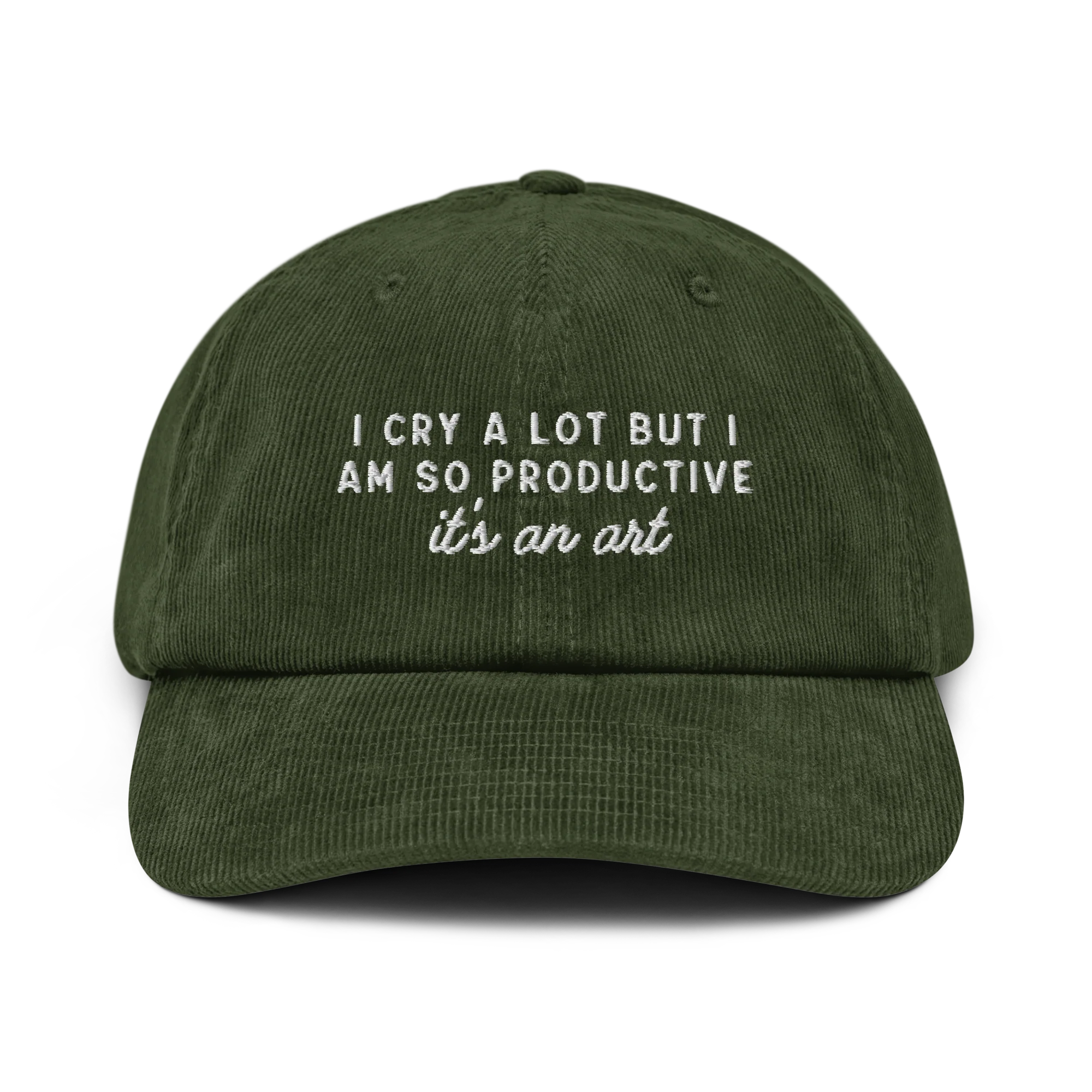 I Cry a Lot But I am so Productive ICDIWABH Embroidered Corduroy Hat - Image 4