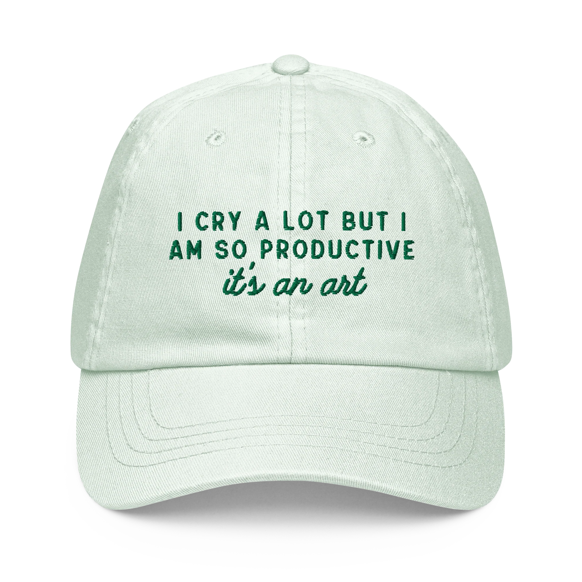 I Cry a Lot But I am so Productive, it's an Art Embroidered Pastel Baseball Cap - Image 4