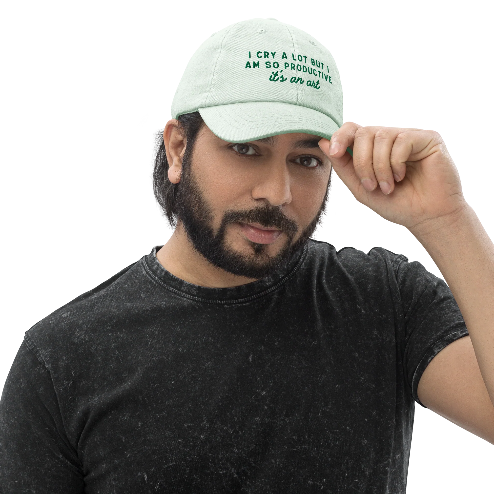 I Cry a Lot But I am so Productive, it's an Art Embroidered Pastel Baseball Cap - Image 5