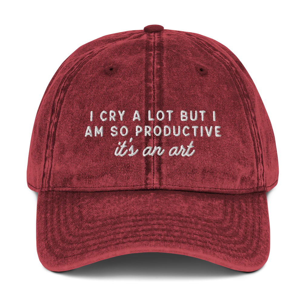 I Cry a Lot But I am so Productive, it's an Art Embroidered Vintage Cap - Image 3