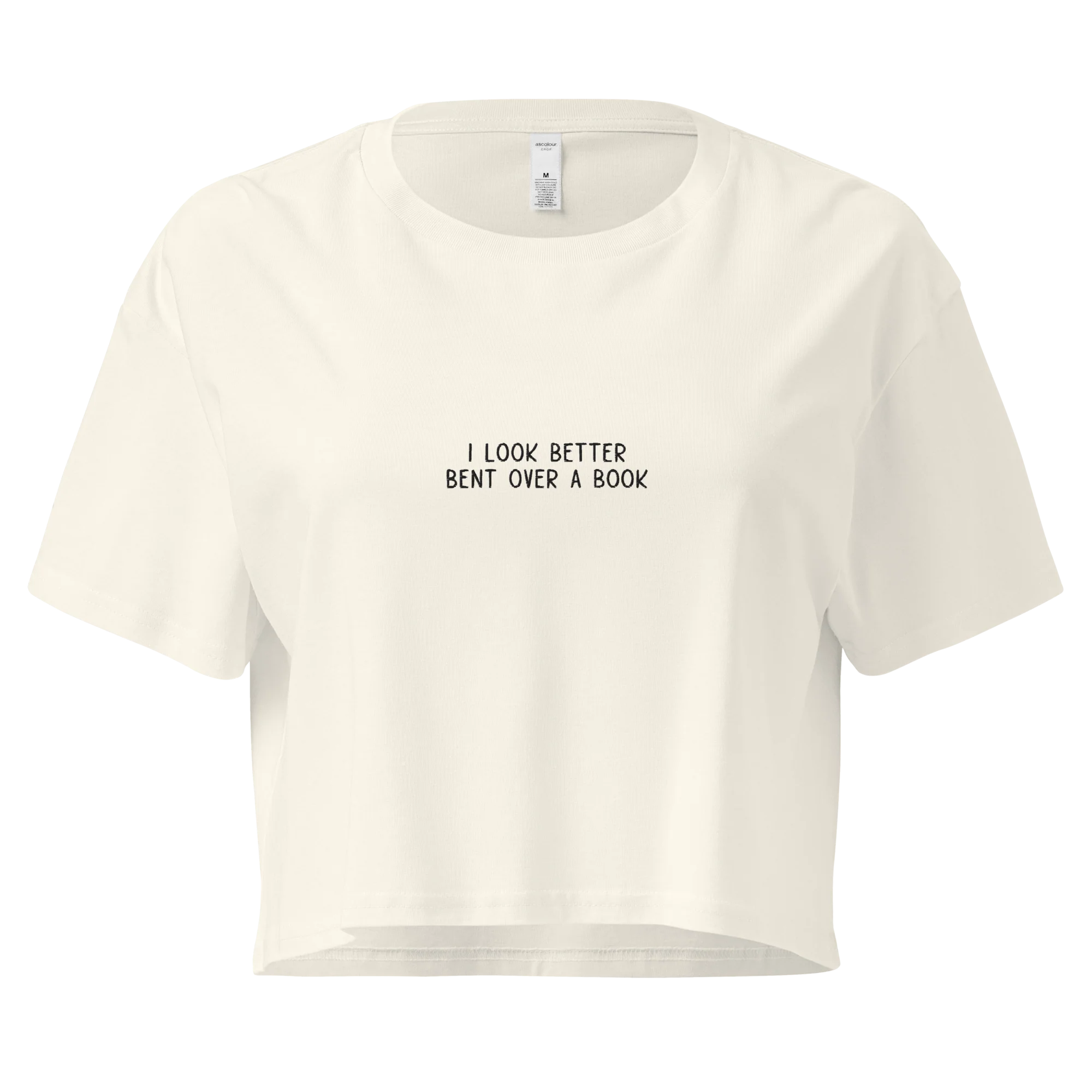I Look Better Bent Over a Book Embroidered Crop Tee - Image 3