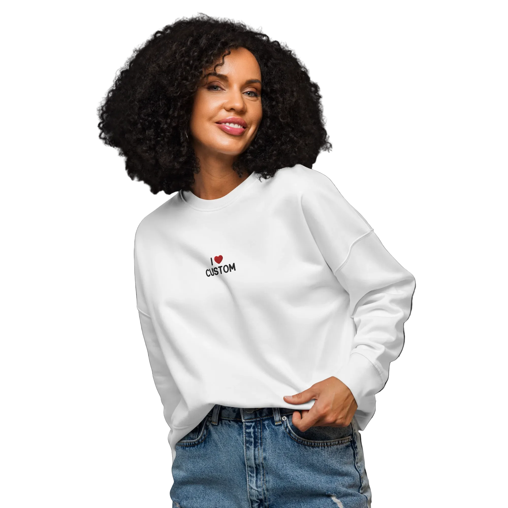 I Love (CUSTOM) Embroidered Women’s Organic Sweatshirt - Image 2