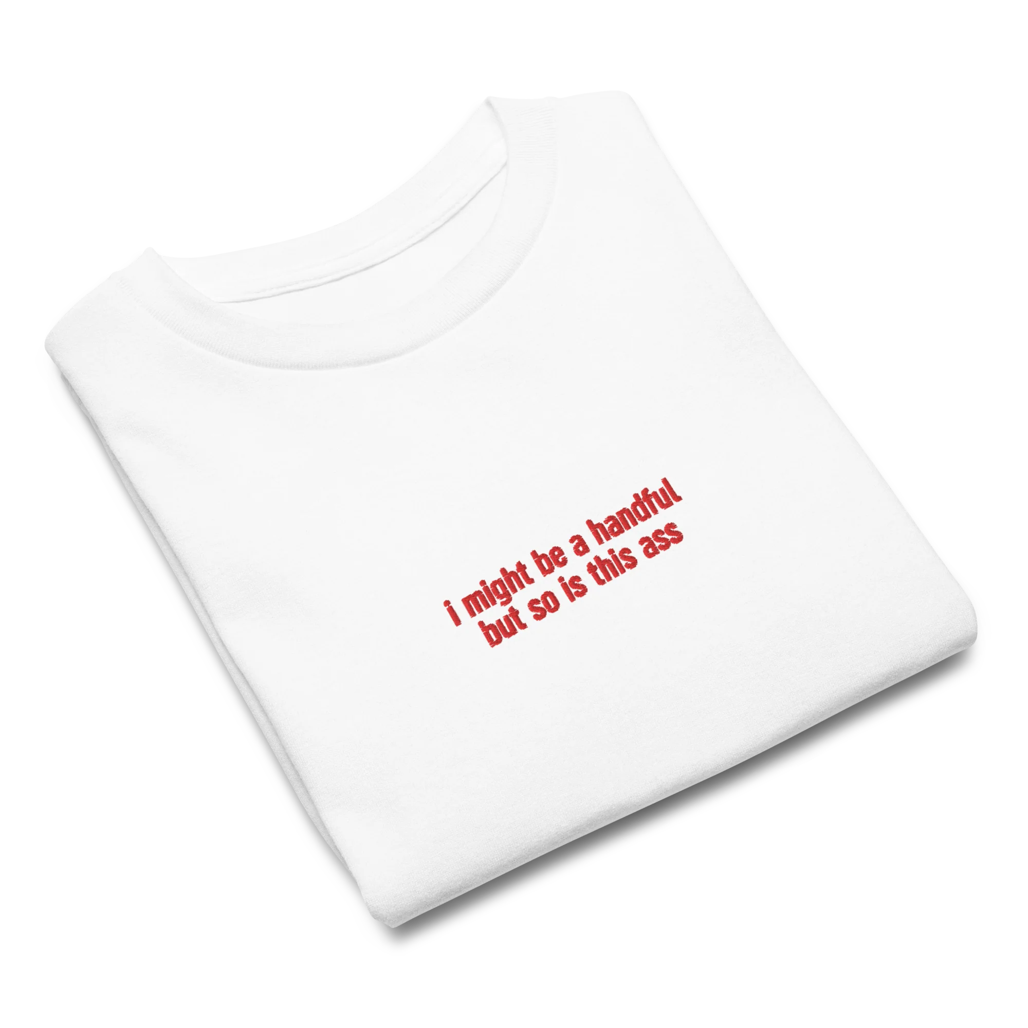 I Might Be a Handful So is This Ass Embroidered Baby Tee - Image 4