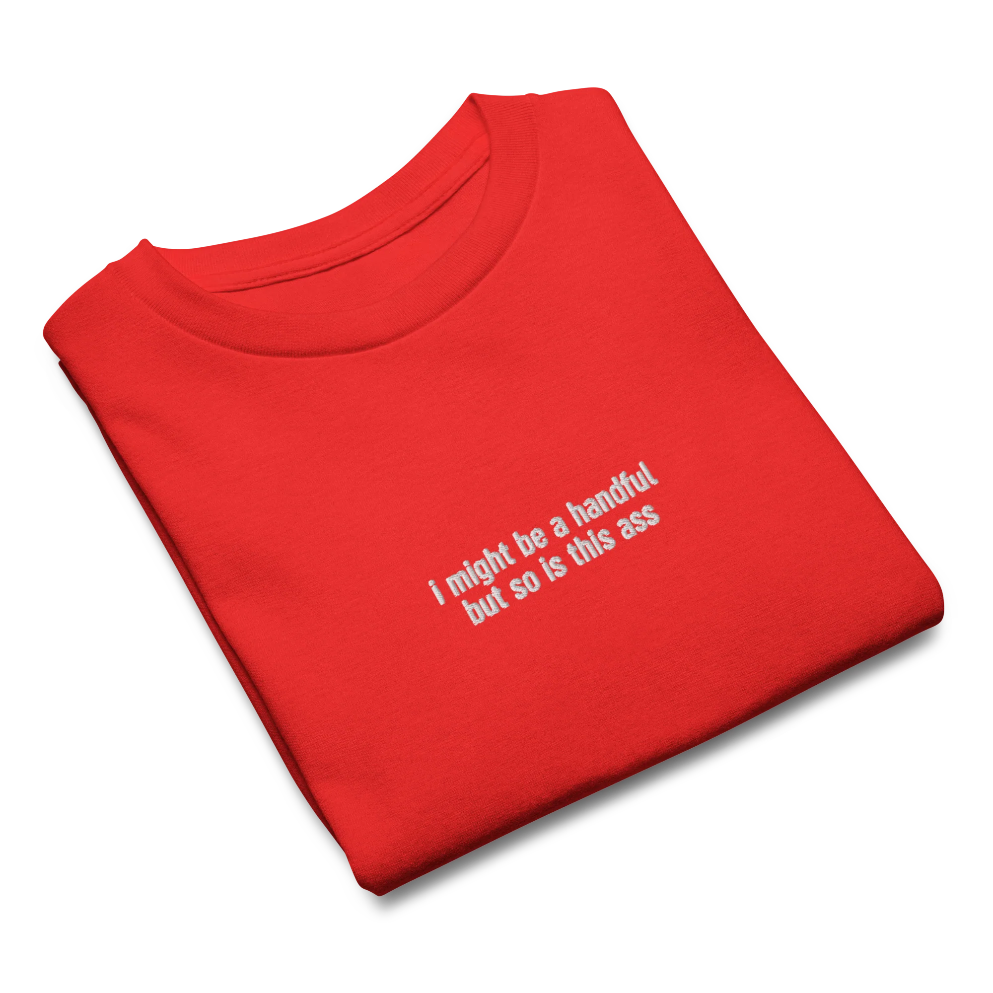 I Might Be a Handful So is This Ass Embroidered Baby Tee - Image 9