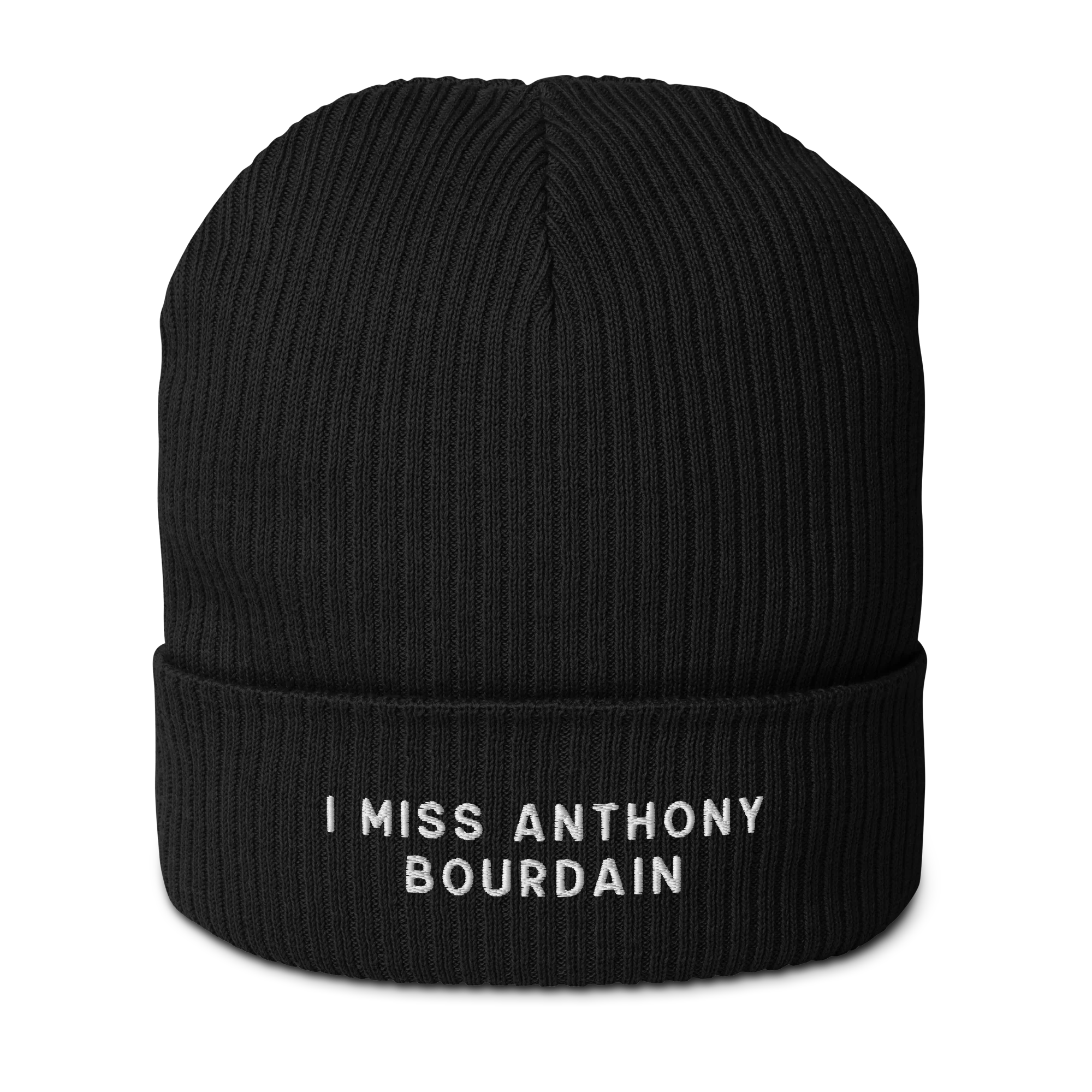 I Miss Anthony Bourdain Embroidered Organic Ribbed Beanie - Image 4