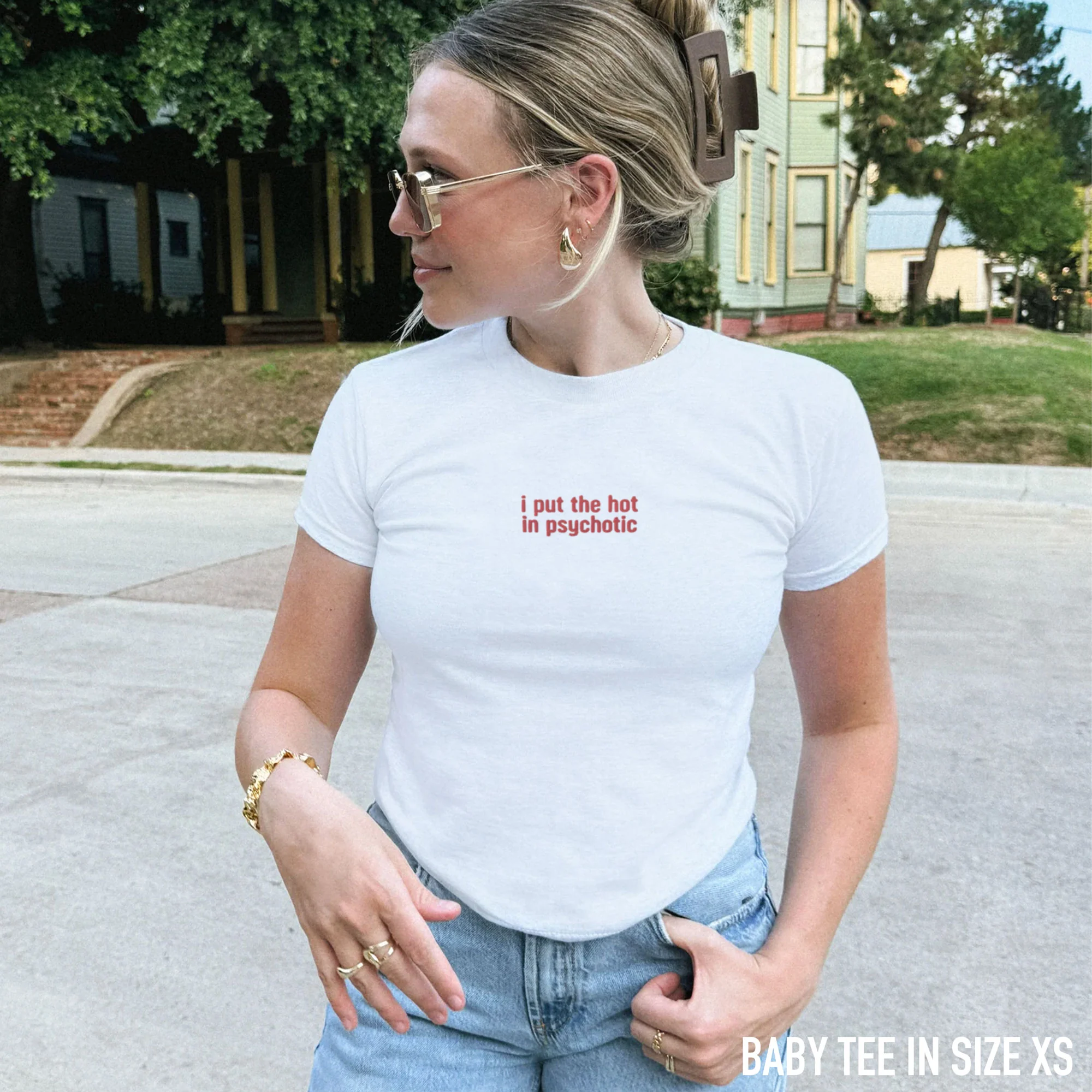 I Put the Hot in Psychotic Embroidered Baby Tee - Image 2