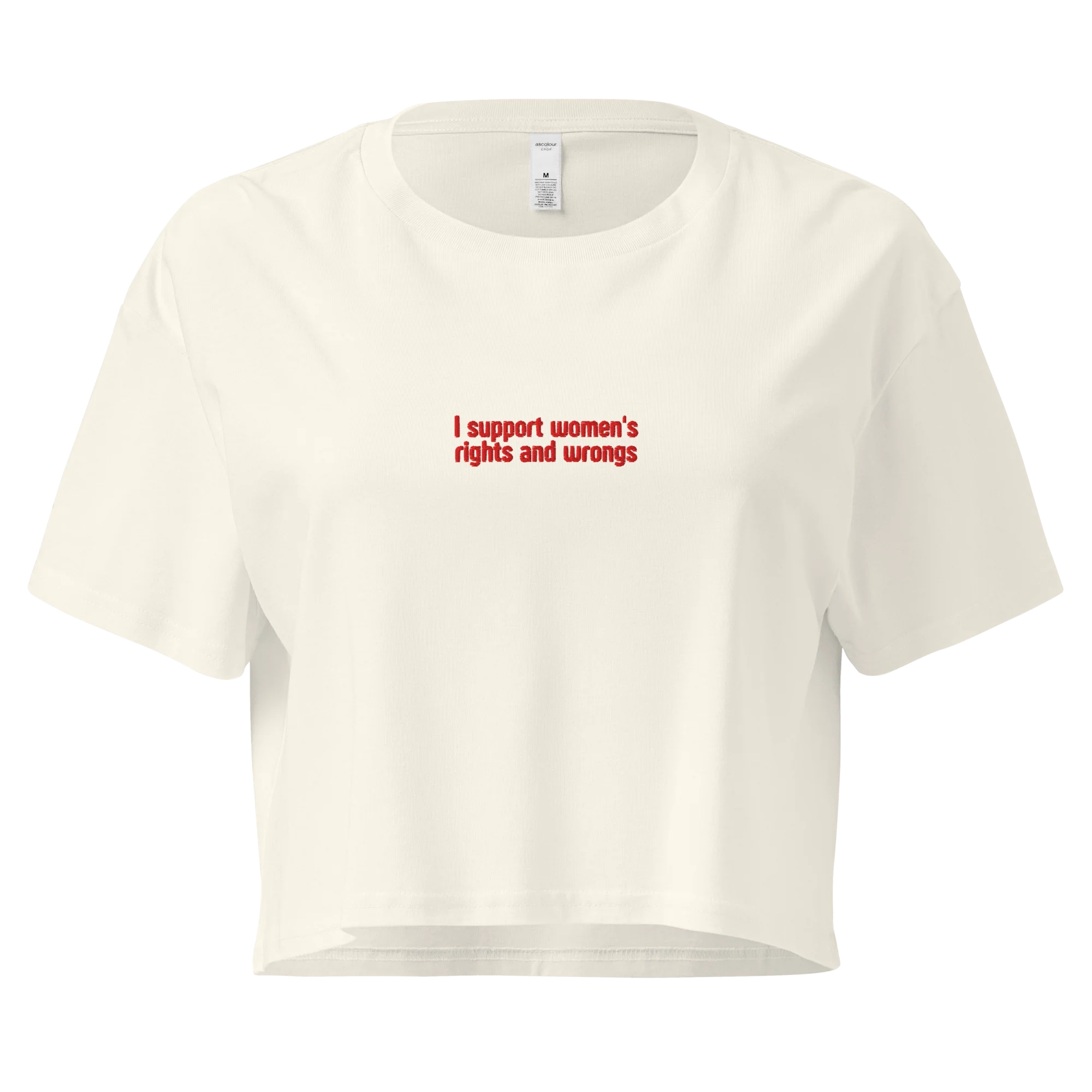 I Support Women's Rights and Wrongs Embroidered Crop Tee - Image 3