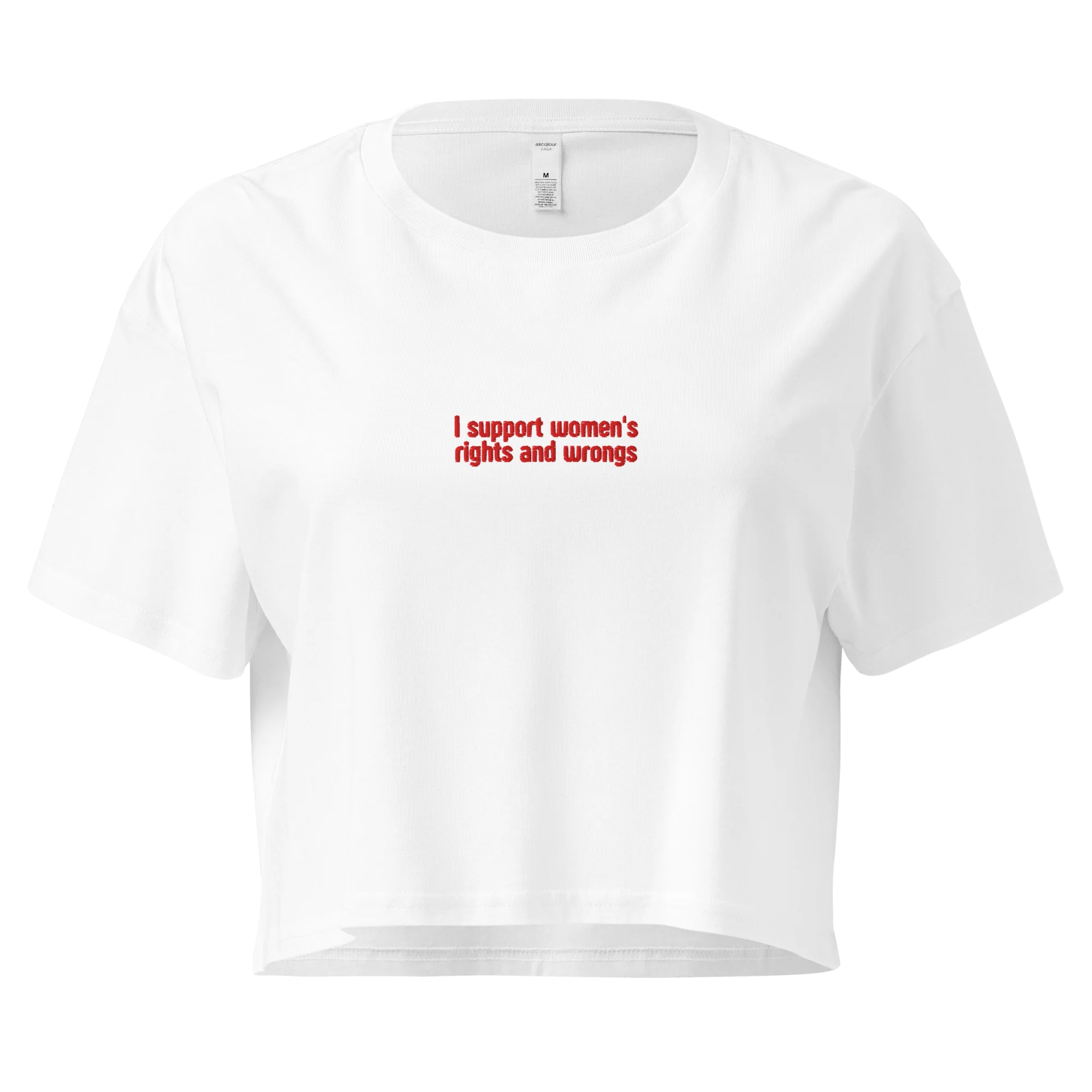 I Support Women's Rights and Wrongs Embroidered Crop Tee - Image 7