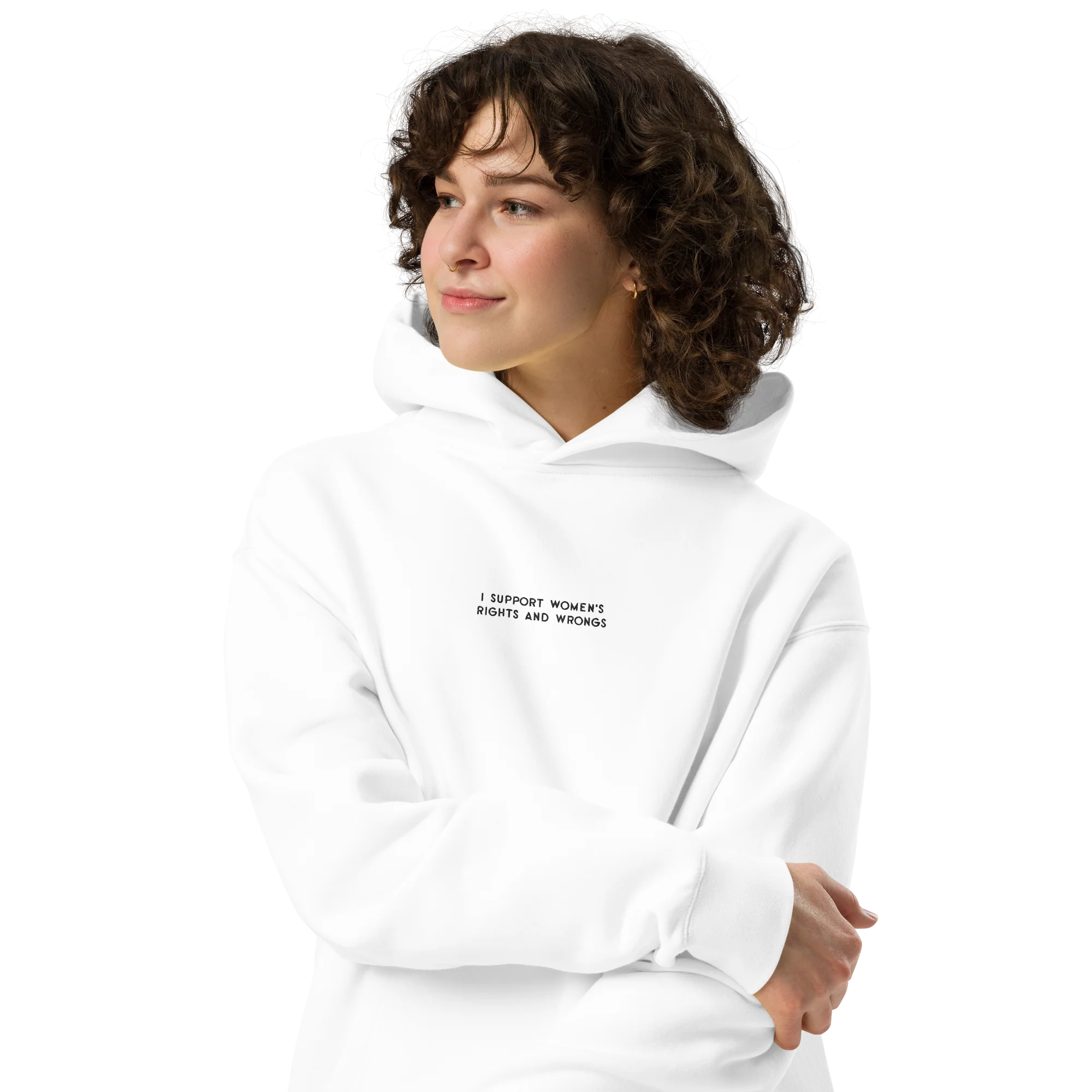 I Support Women's Rights and Wrongs Feminist Embroidered Premium Oversized Hoodie - Image 2