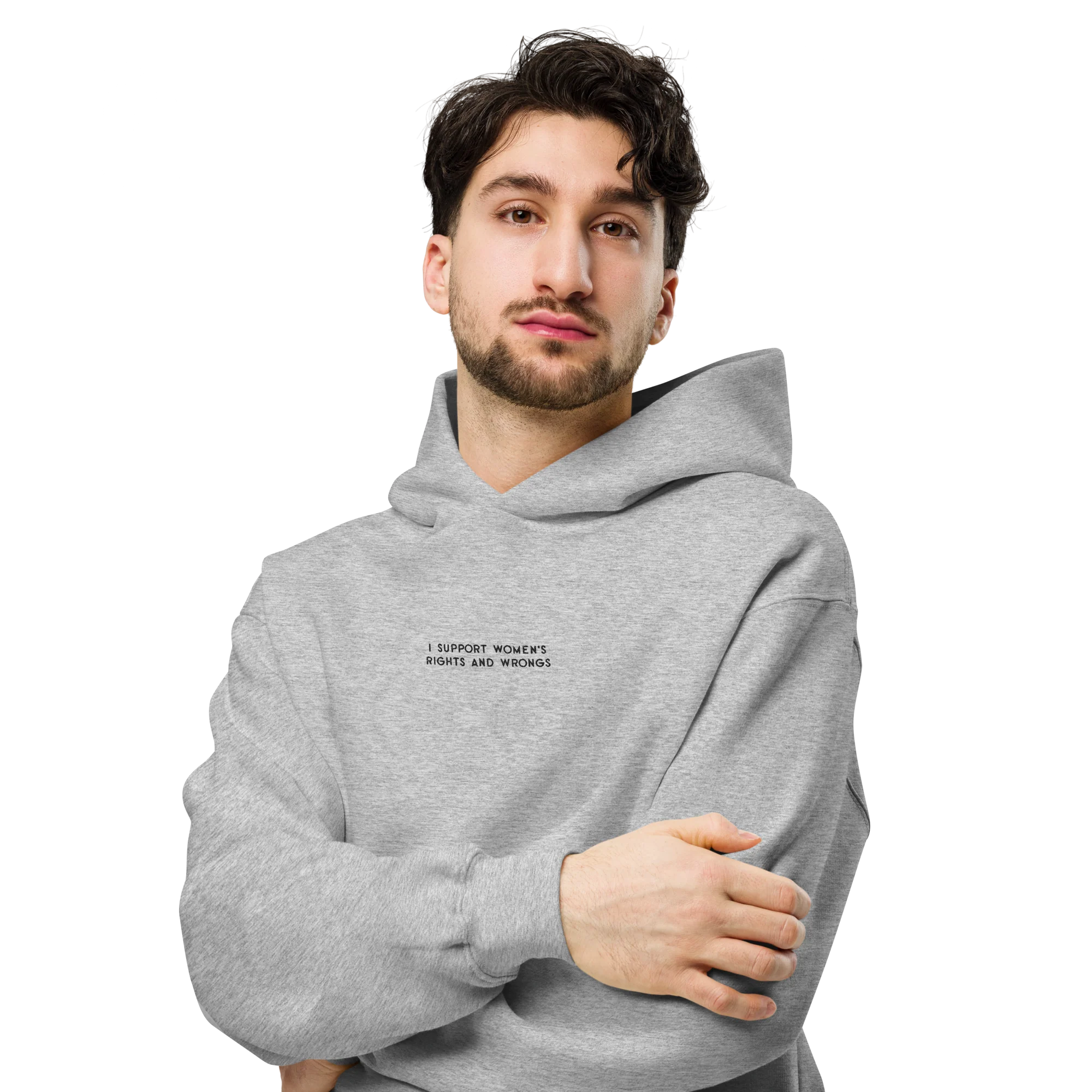 I Support Women's Rights and Wrongs Feminist Embroidered Premium Oversized Hoodie - Image 5