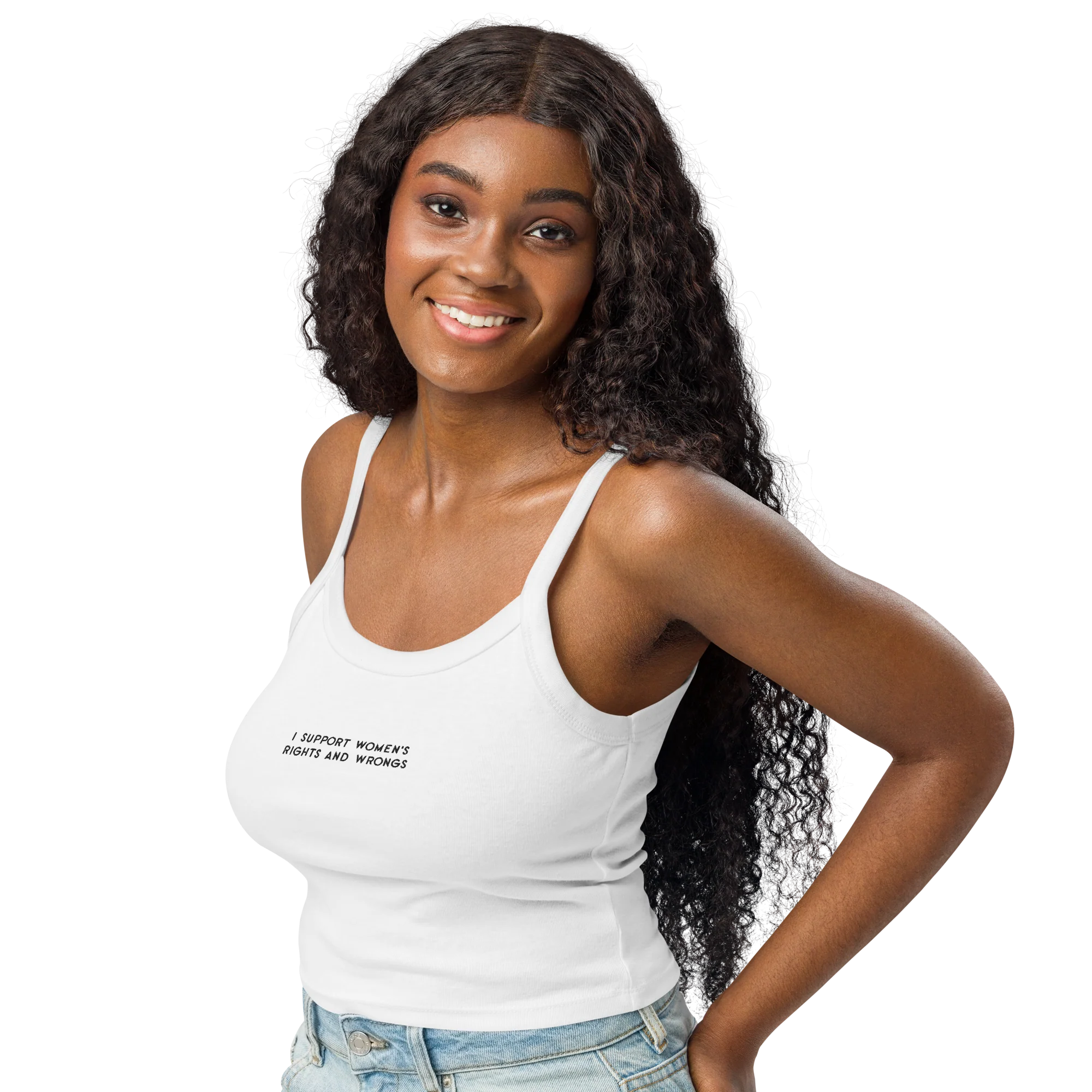 I Support Women's Rights and Wrongs Feminist Rib Embroidered Tank Top - Image 6