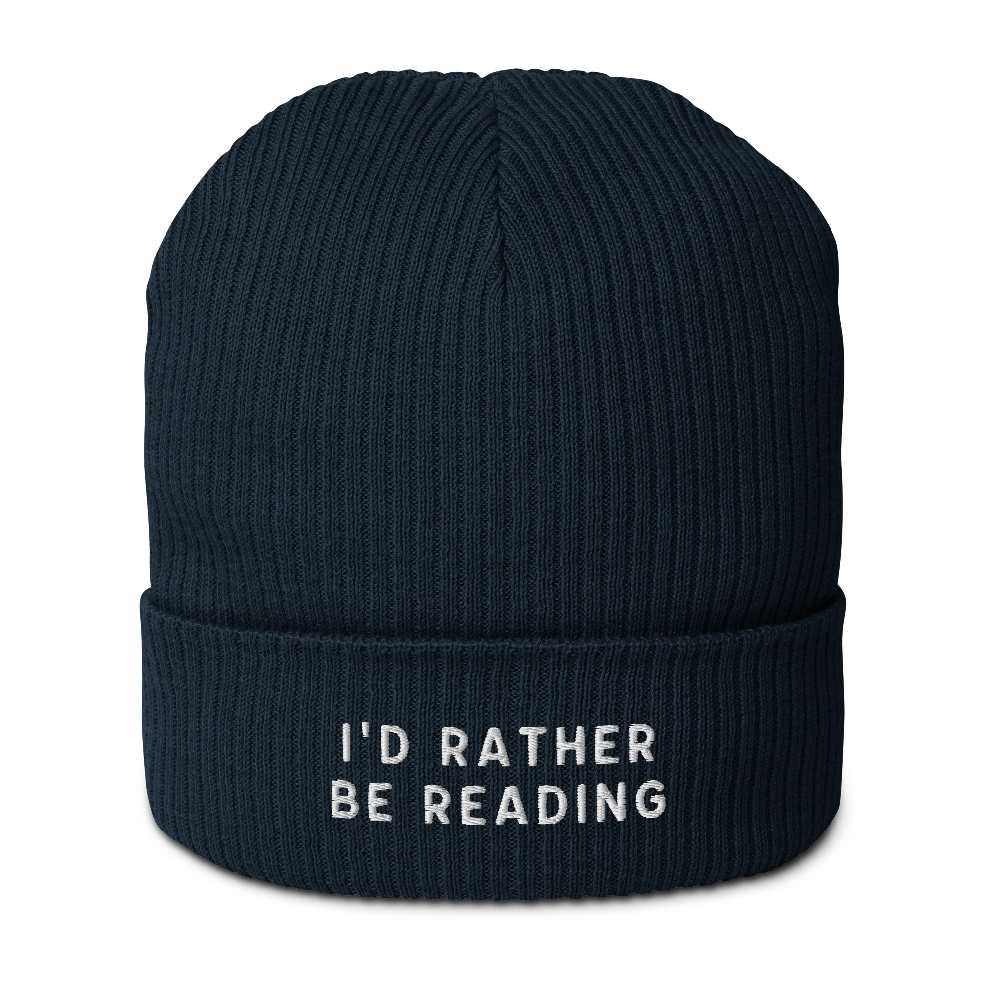 I'd Rather Be Reading Embroidered Organic Ribbed Beanie - Image 3