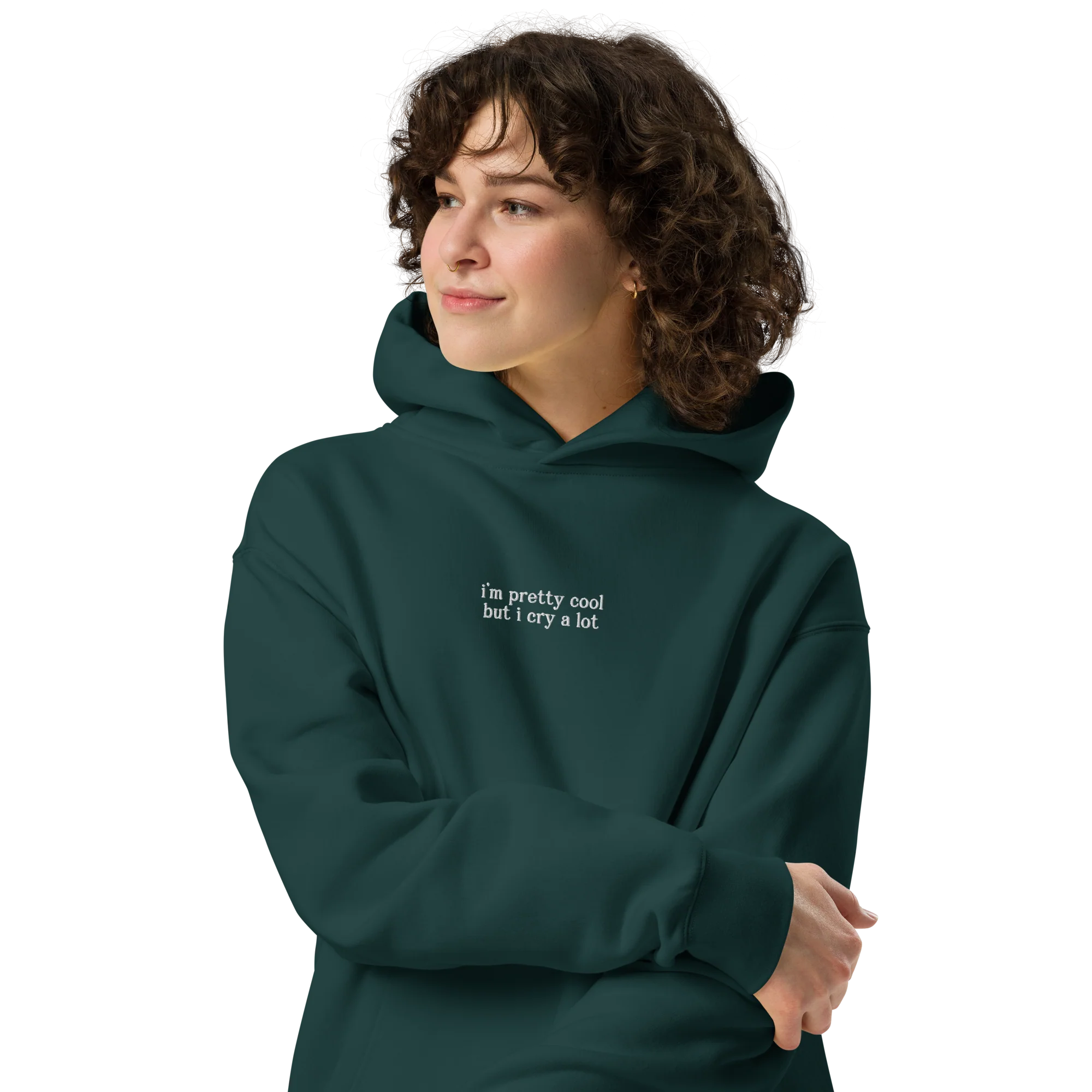 I'm Pretty Cool But I Cry a Lot Embroidered Premium Oversized Hoodie - Image 10